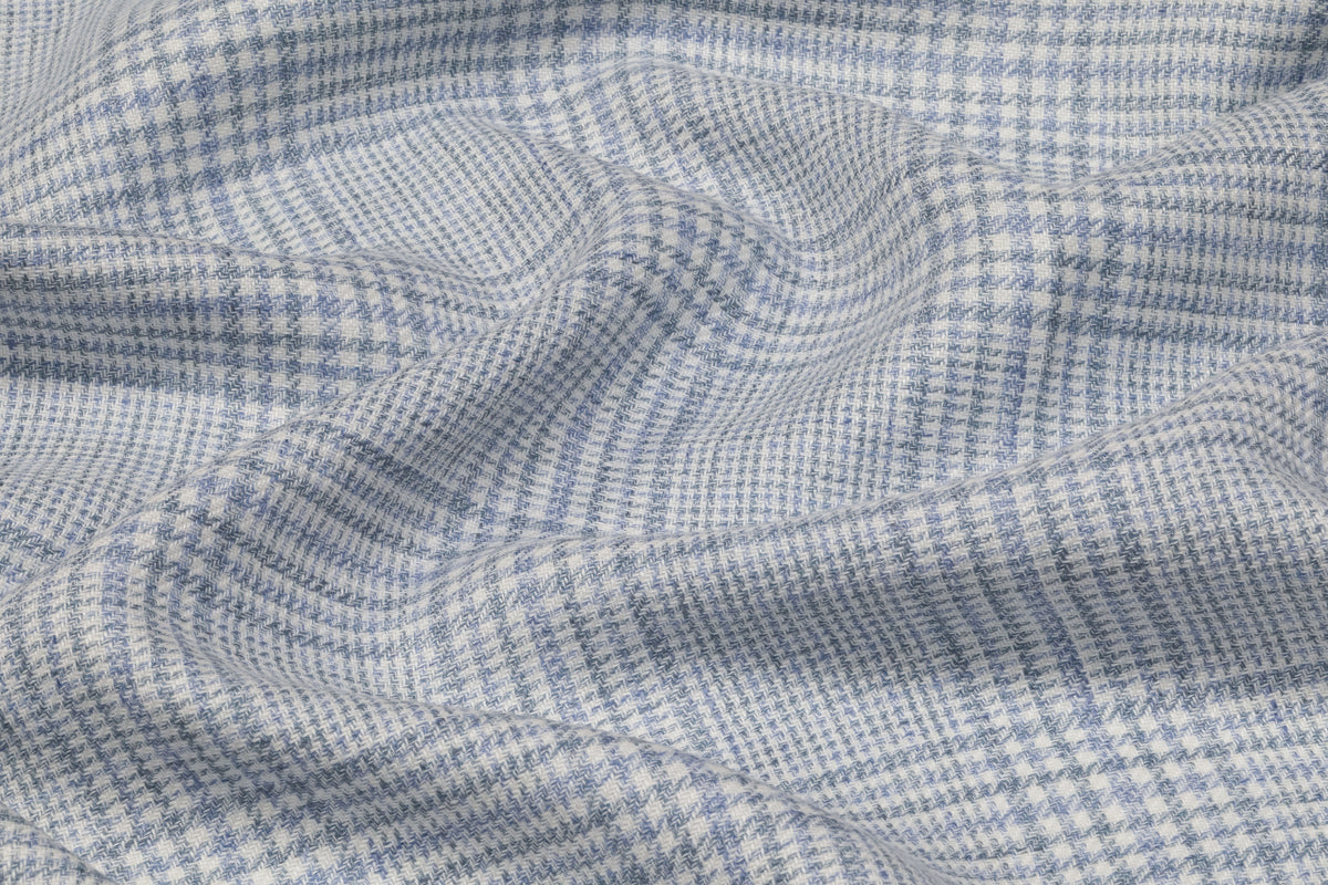 Plaid Italian Silk Linen Wool Suiting - Blue