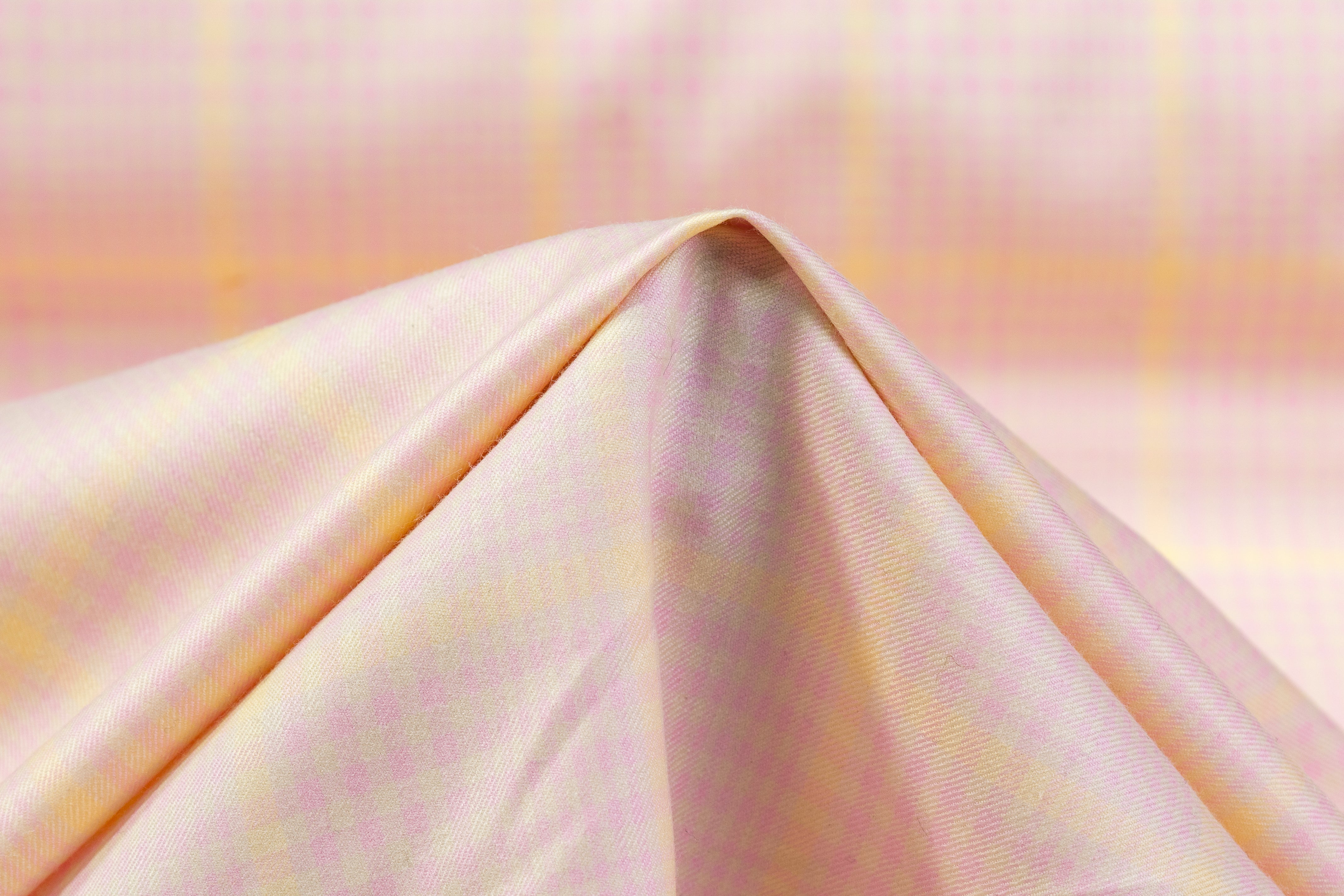 Checked Italian Silk and Wool Suiting - Pink / Yellow