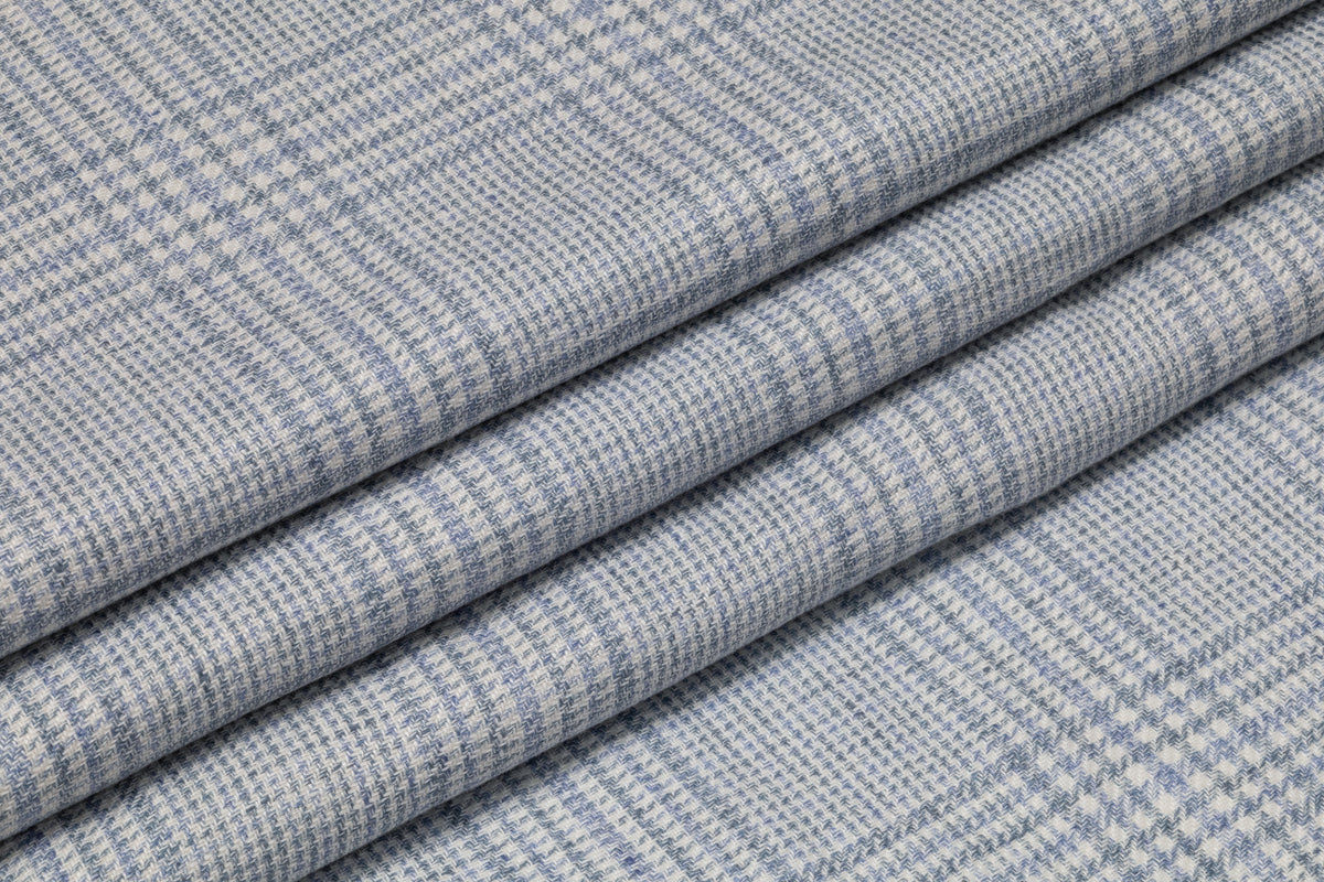 Plaid Italian Silk Linen Wool Suiting - Blue