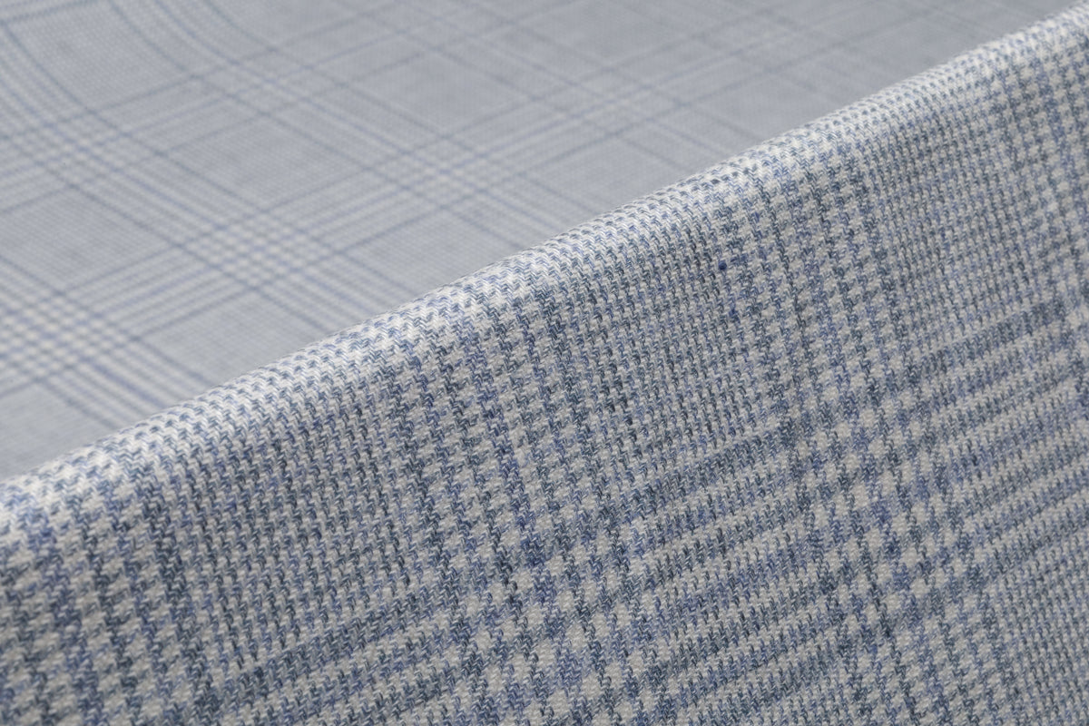 Plaid Italian Silk Linen Wool Suiting - Blue