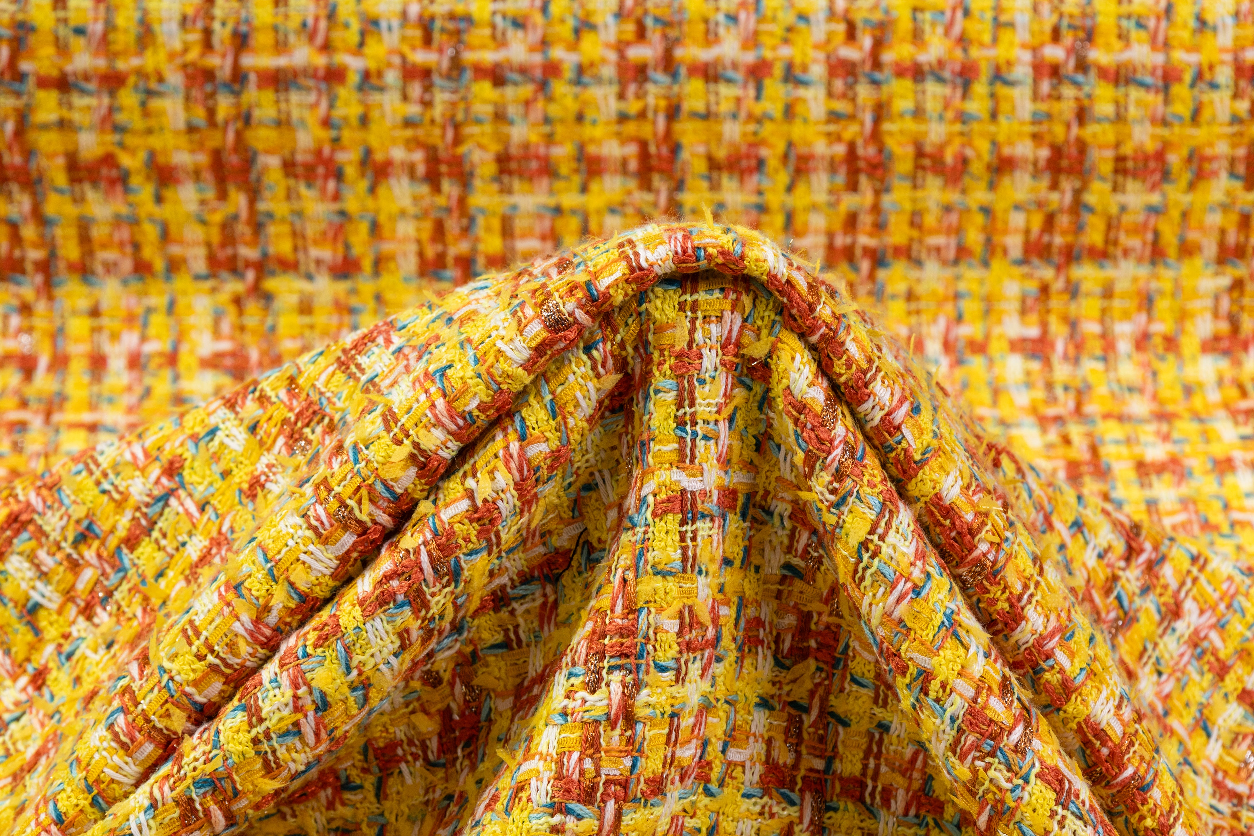 Italian Cotton Blend Tweed - Yellow / Orange / Blue