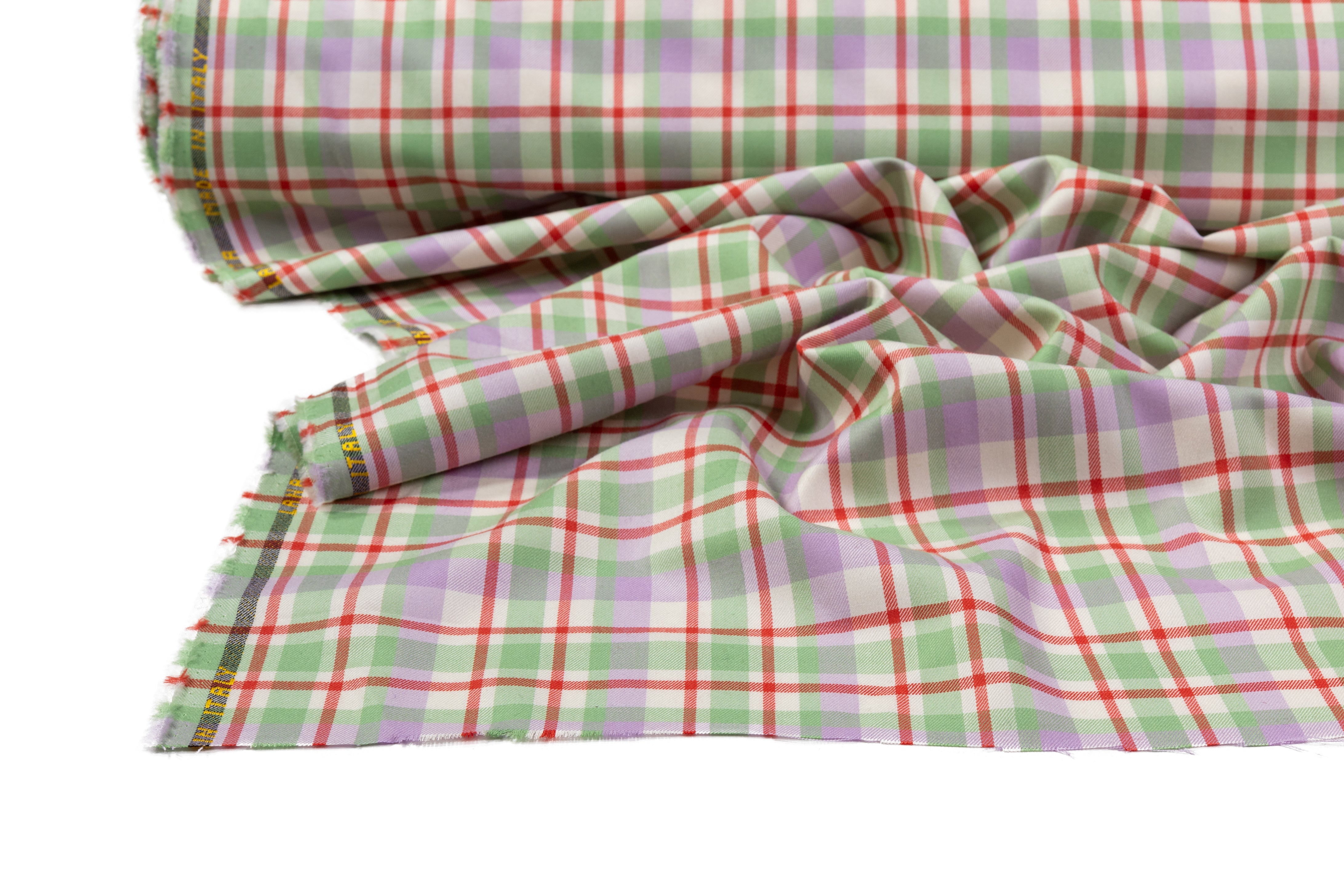 Checked Italian Silk and Wool Suiting - Green / Purple / Red