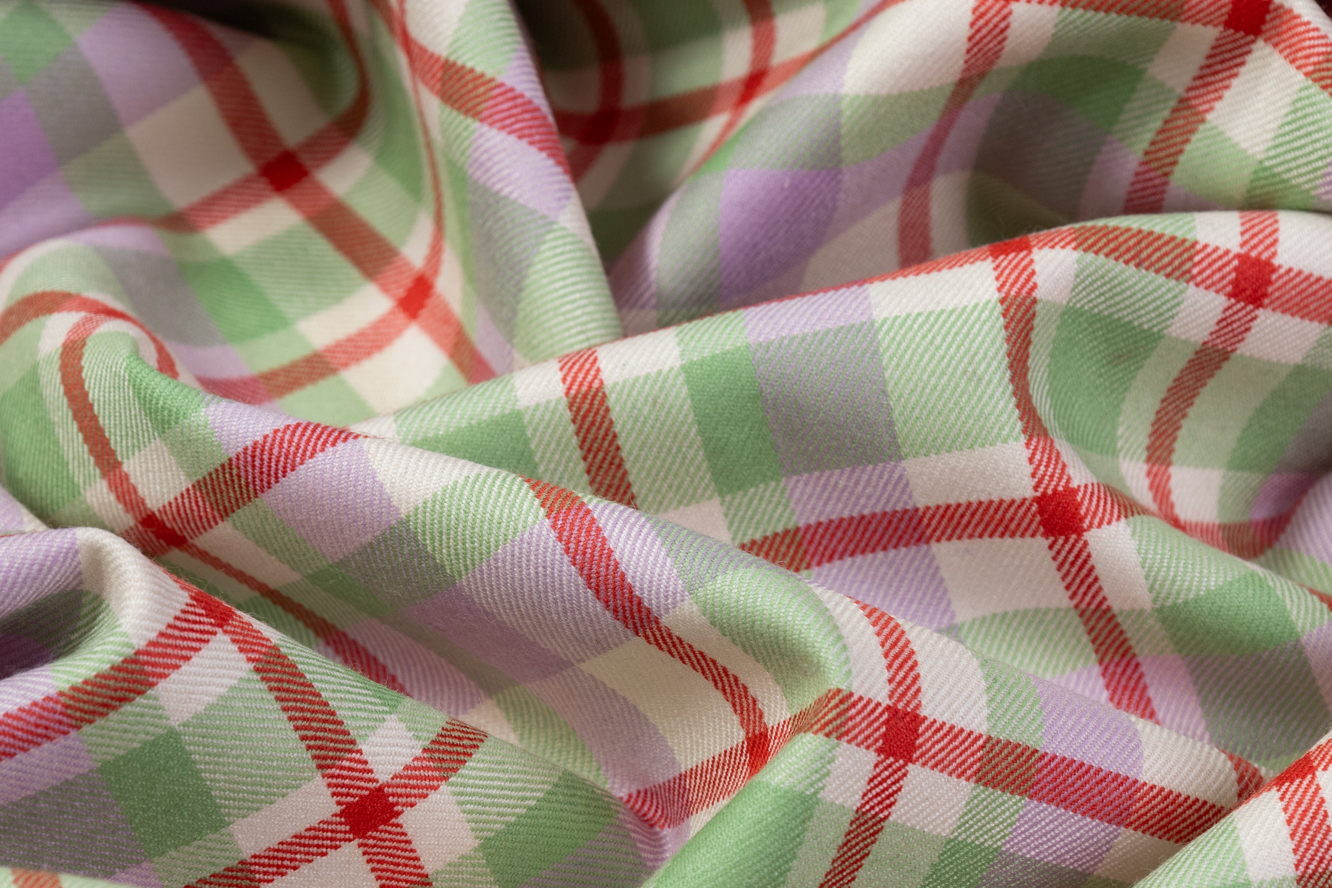 Checked Italian Silk and Wool Suiting - Green / Purple / Red