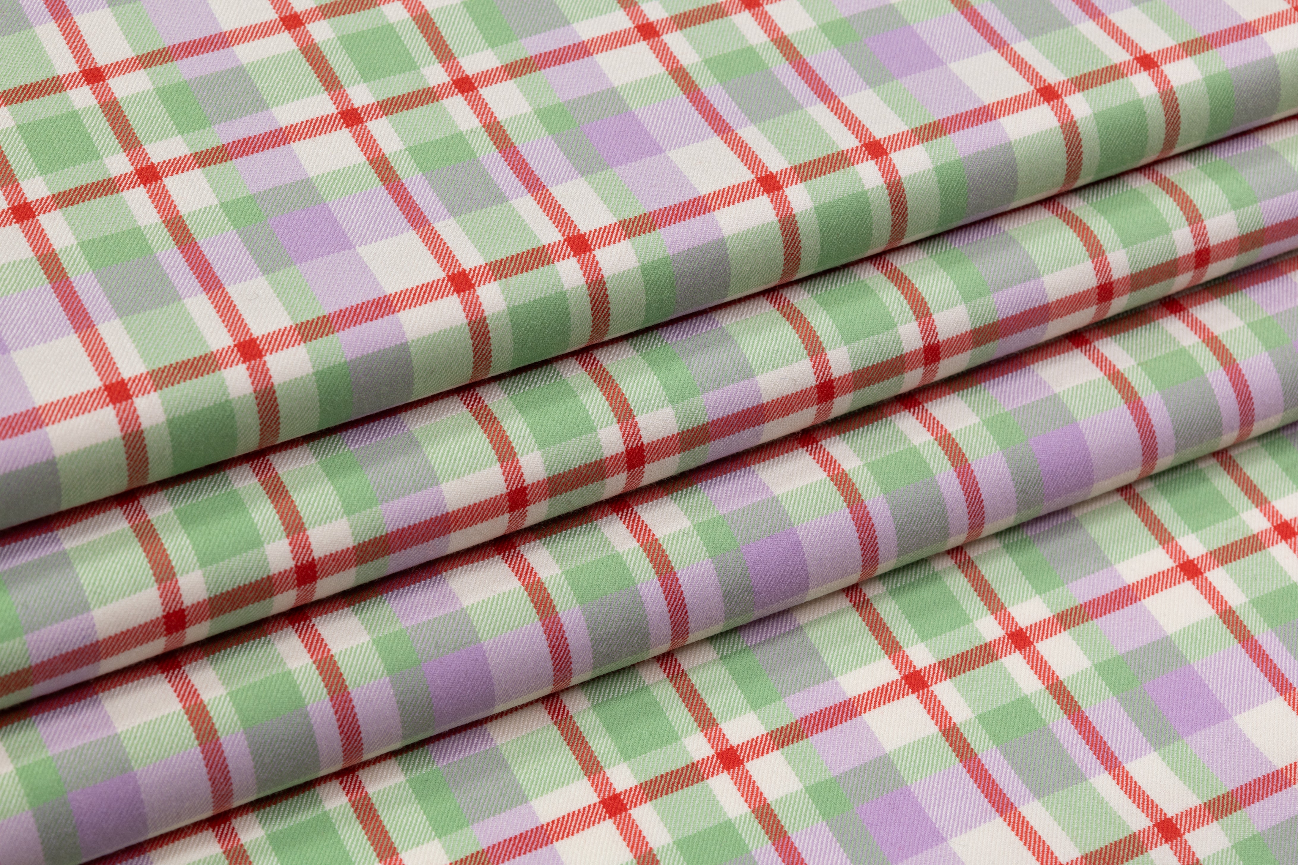 Checked Italian Silk and Wool Suiting - Green / Purple / Red