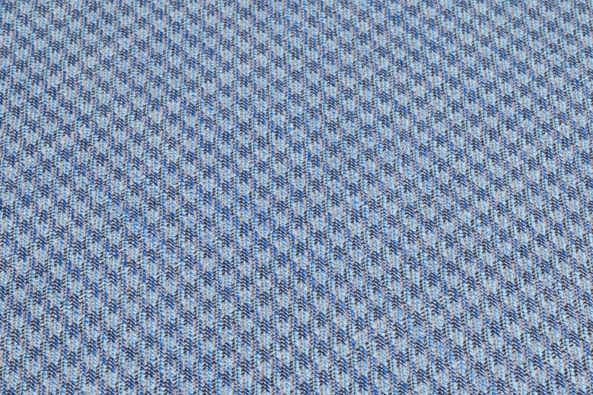 Micro Plaid Italian Wool Cotton Silk Suiting - Blue