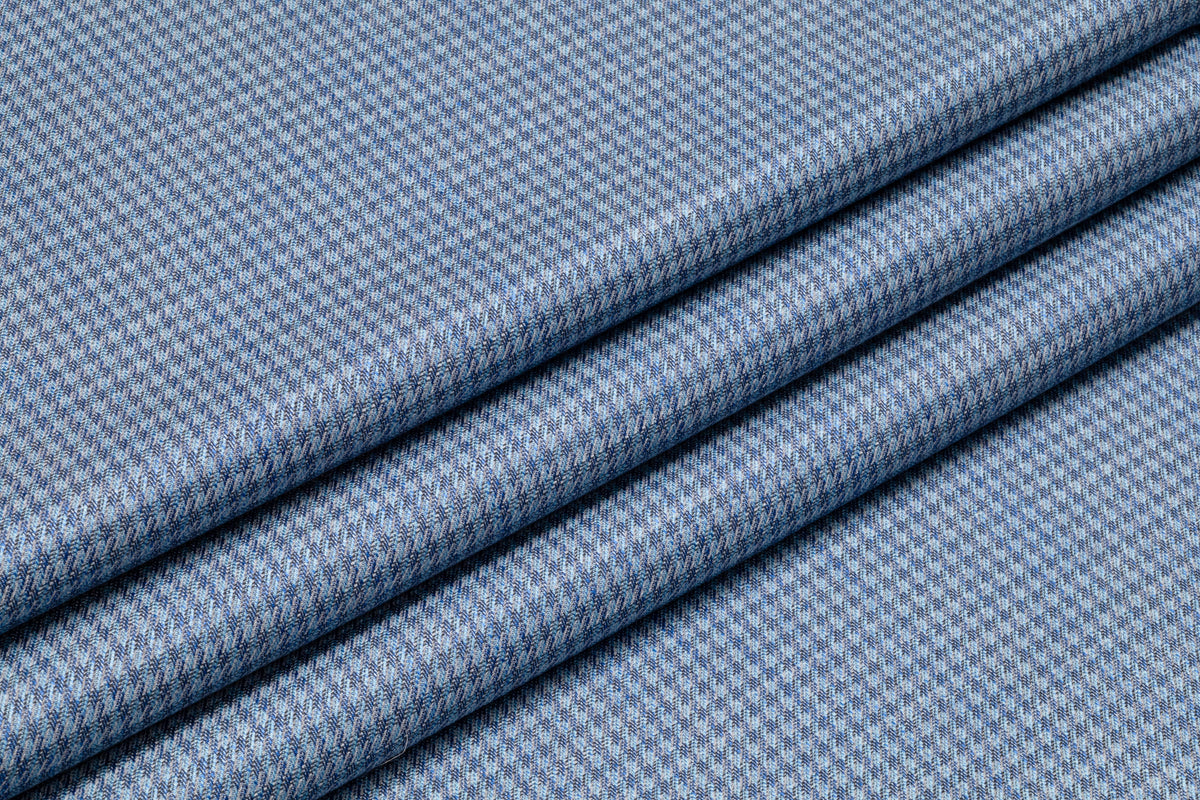 Micro Plaid Italian Wool Cotton Silk Suiting - Blue