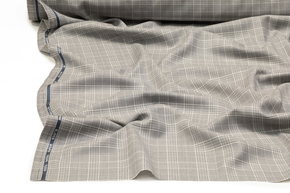 Guabello - Checked Italian Super 150s Wool Suiting - Gray