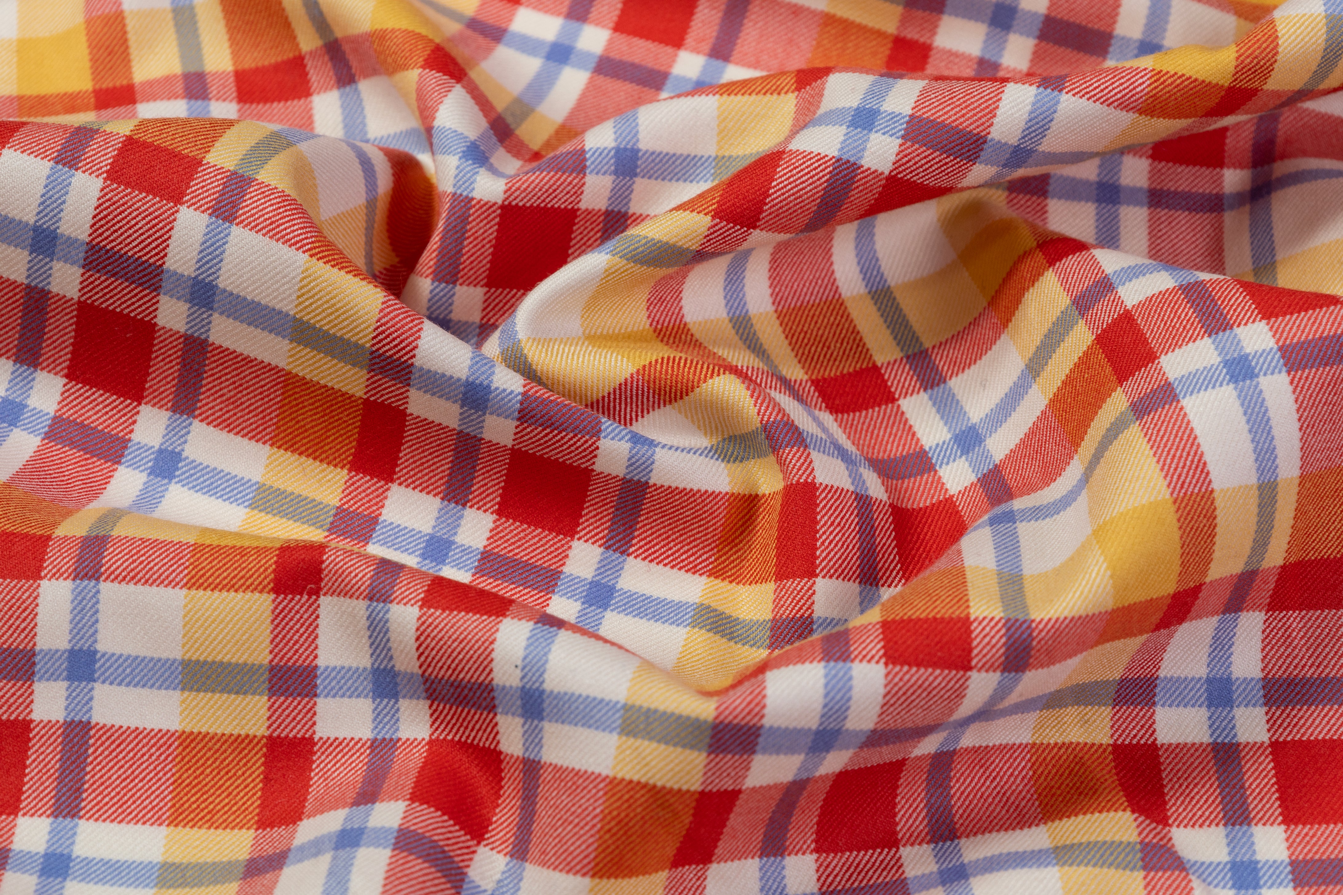 Checked Italian Silk and Wool Suiting - Red / Yellow / Blue