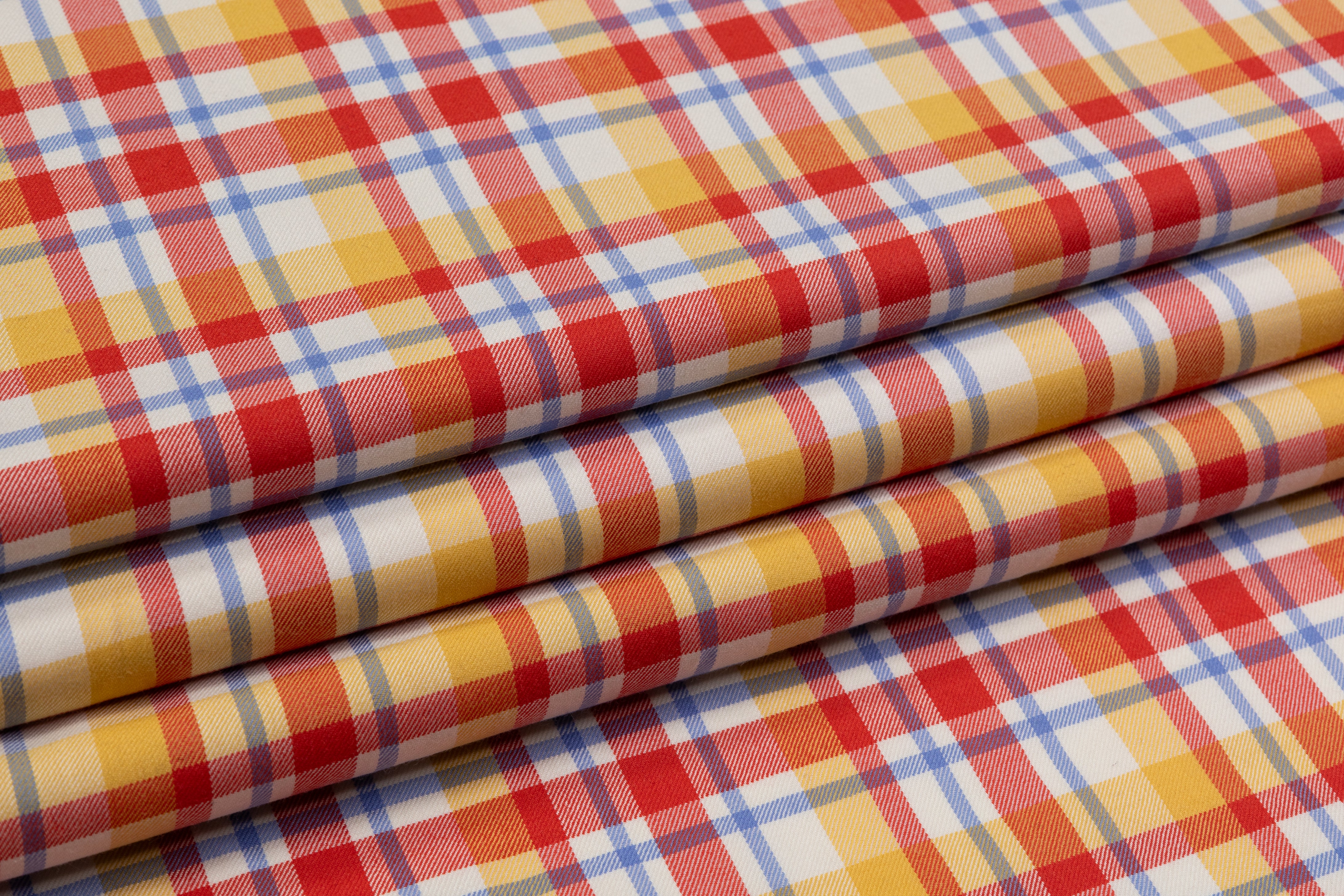 Checked Italian Silk and Wool Suiting - Red / Yellow / Blue