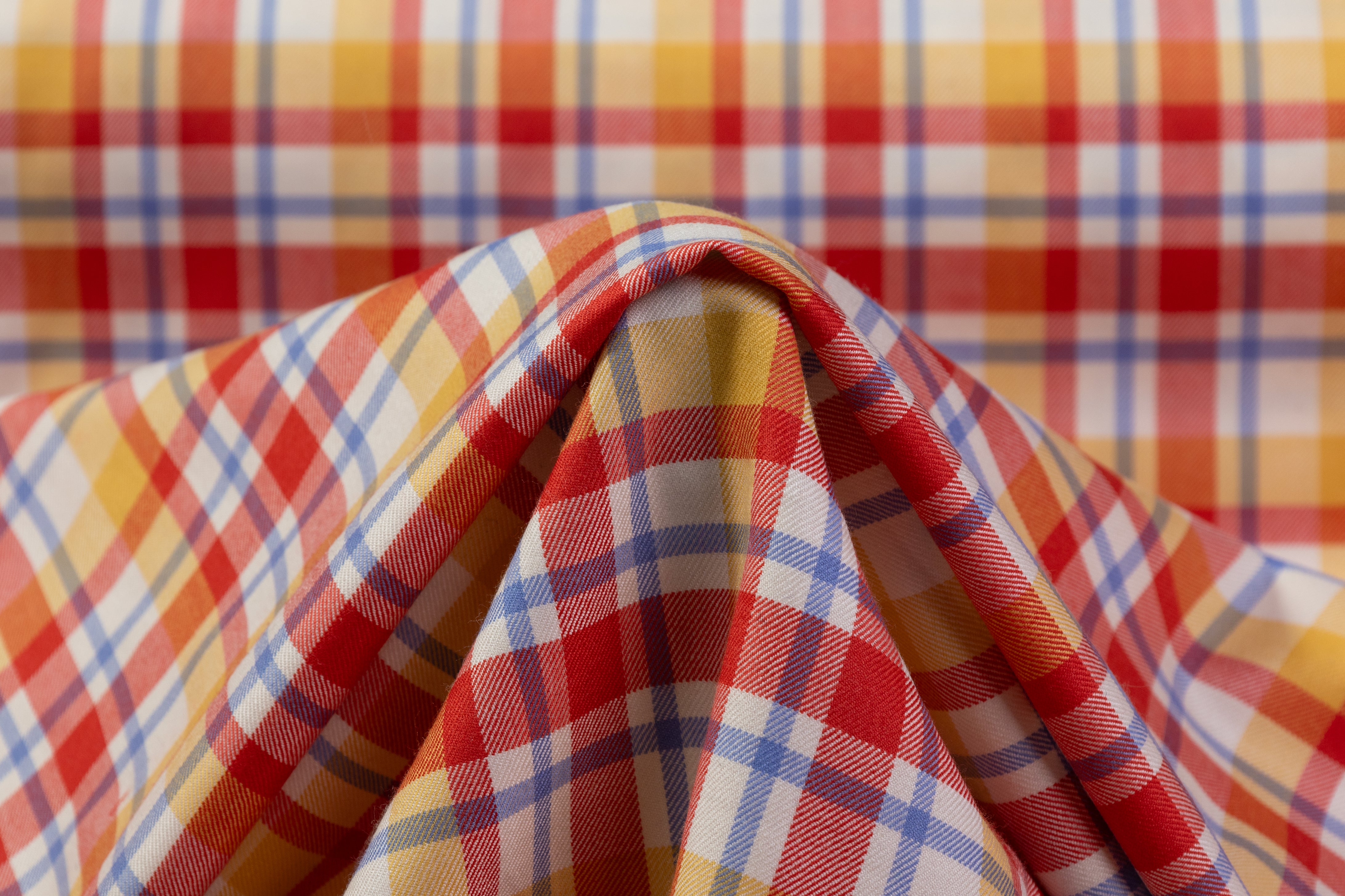 Checked Italian Silk and Wool Suiting - Red / Yellow / Blue