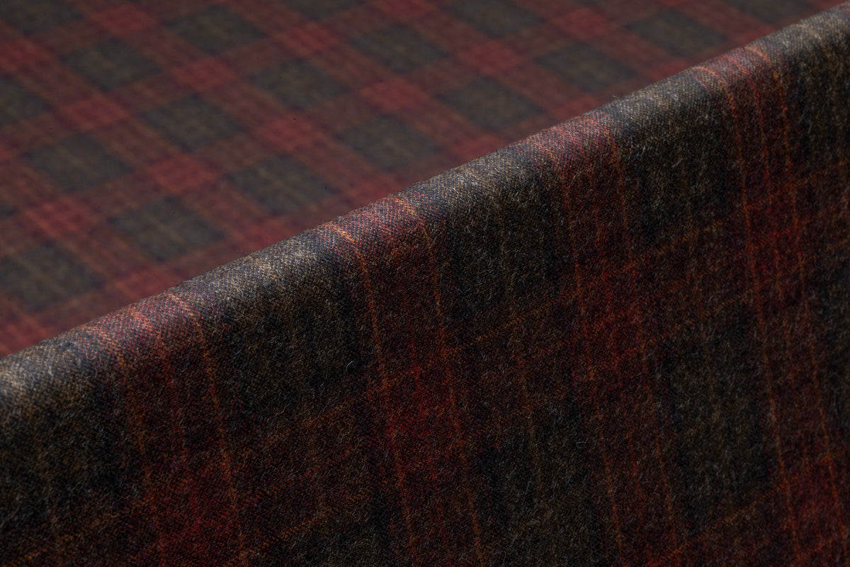 Plaid Italian Wool Flannel Suiting - Burgundy