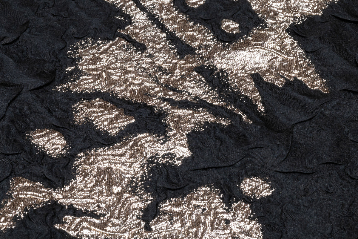 Abstract Crinkled Metallic Italian Silk Blend Brocade - Black / Platinum
