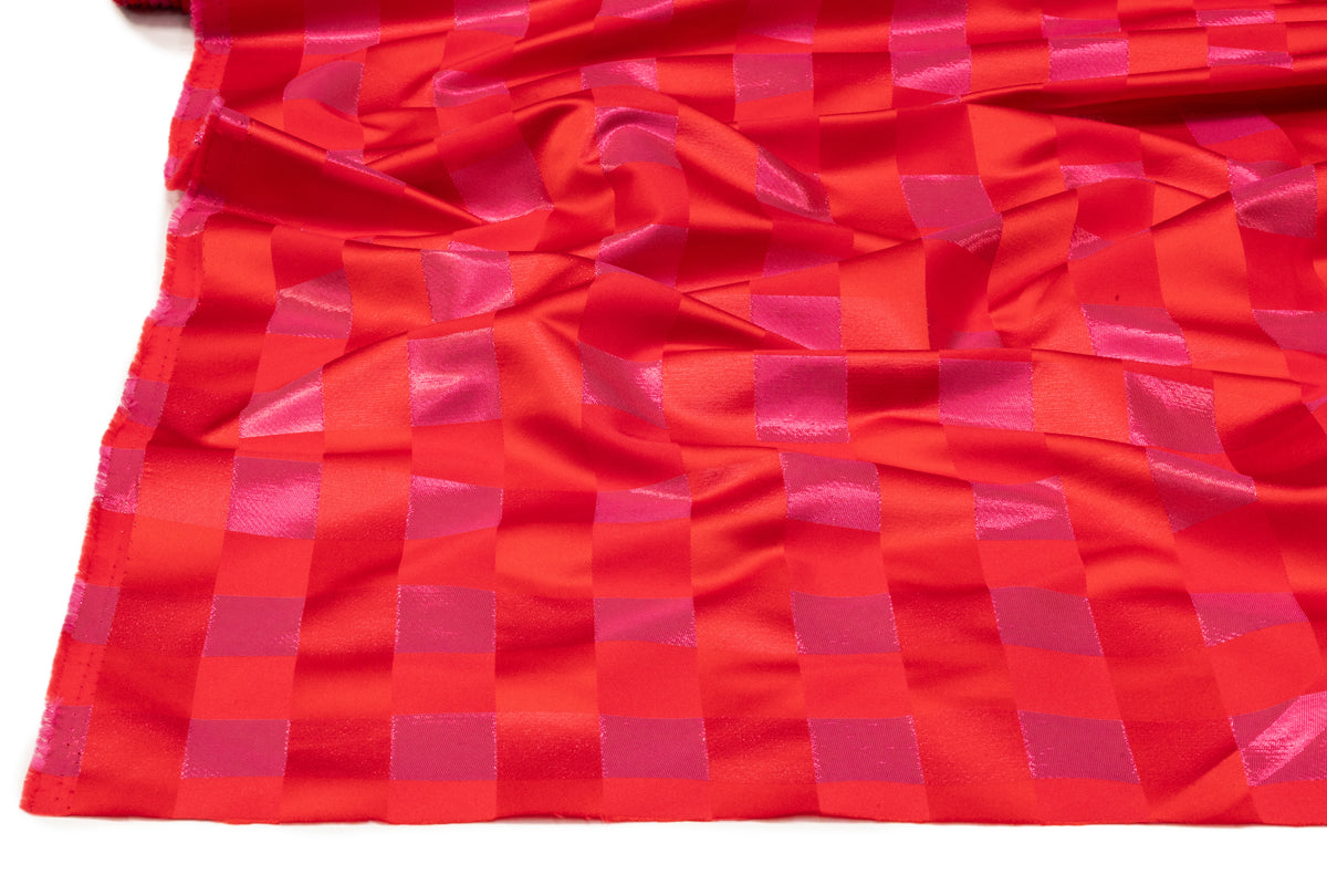 Metallic Checked Satin Jacquard - Red / Pink