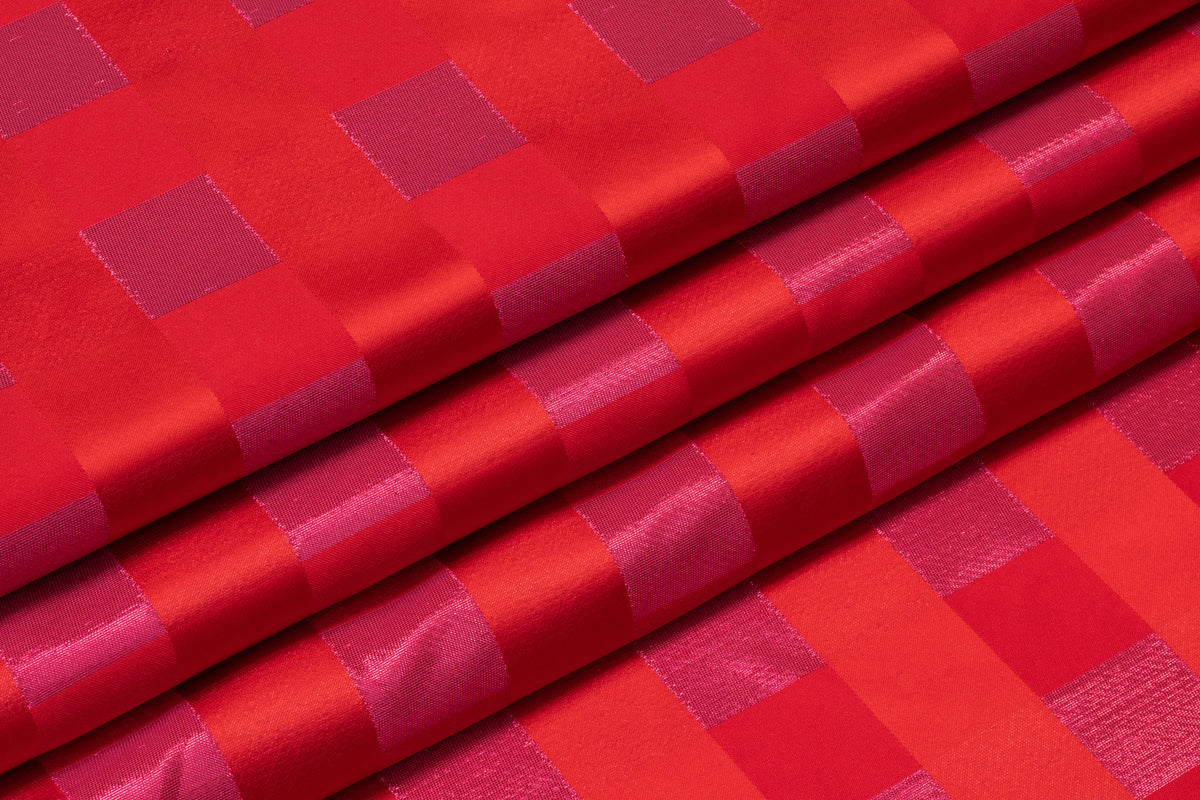 Metallic Checked Satin Jacquard - Red / Pink