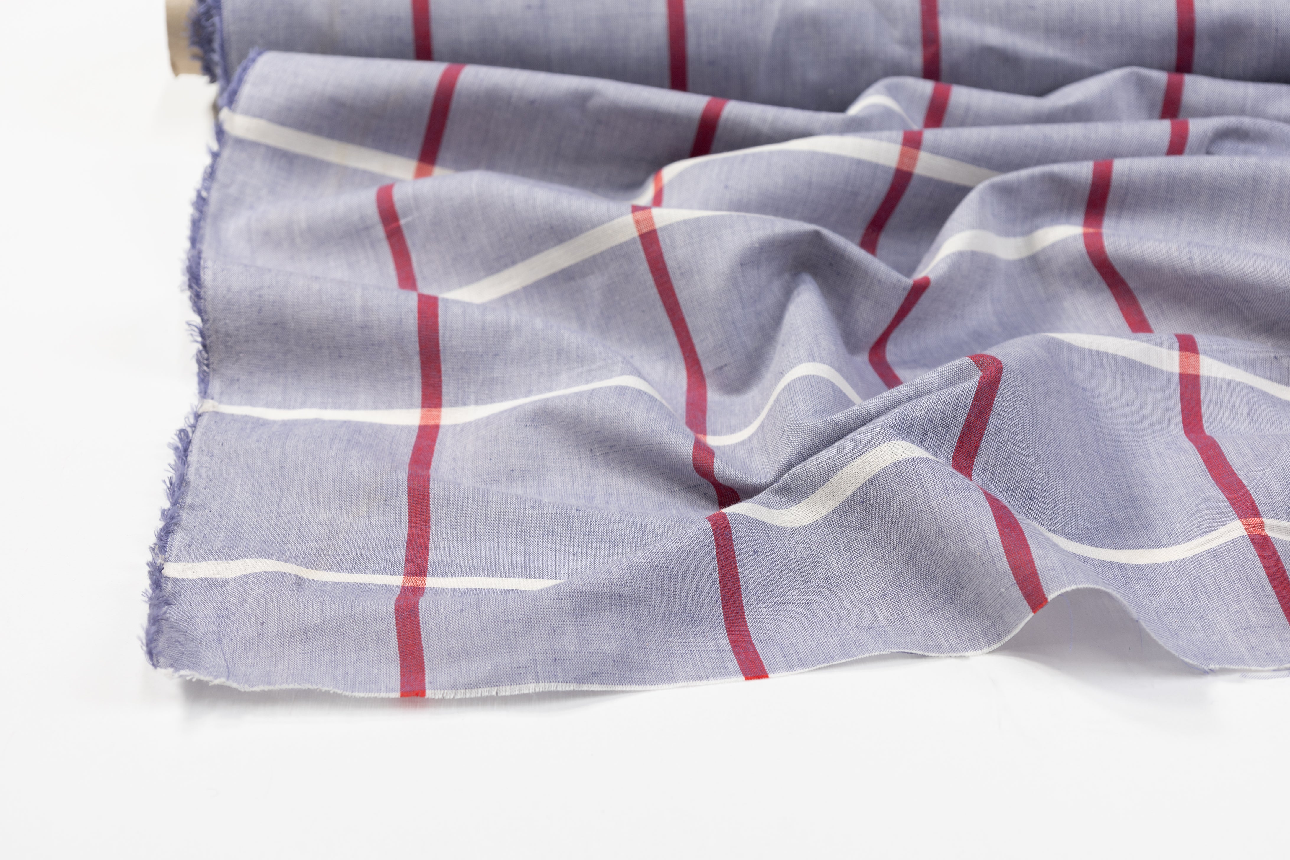 Windowpane Italian Linen - Cool Gray / Red / White