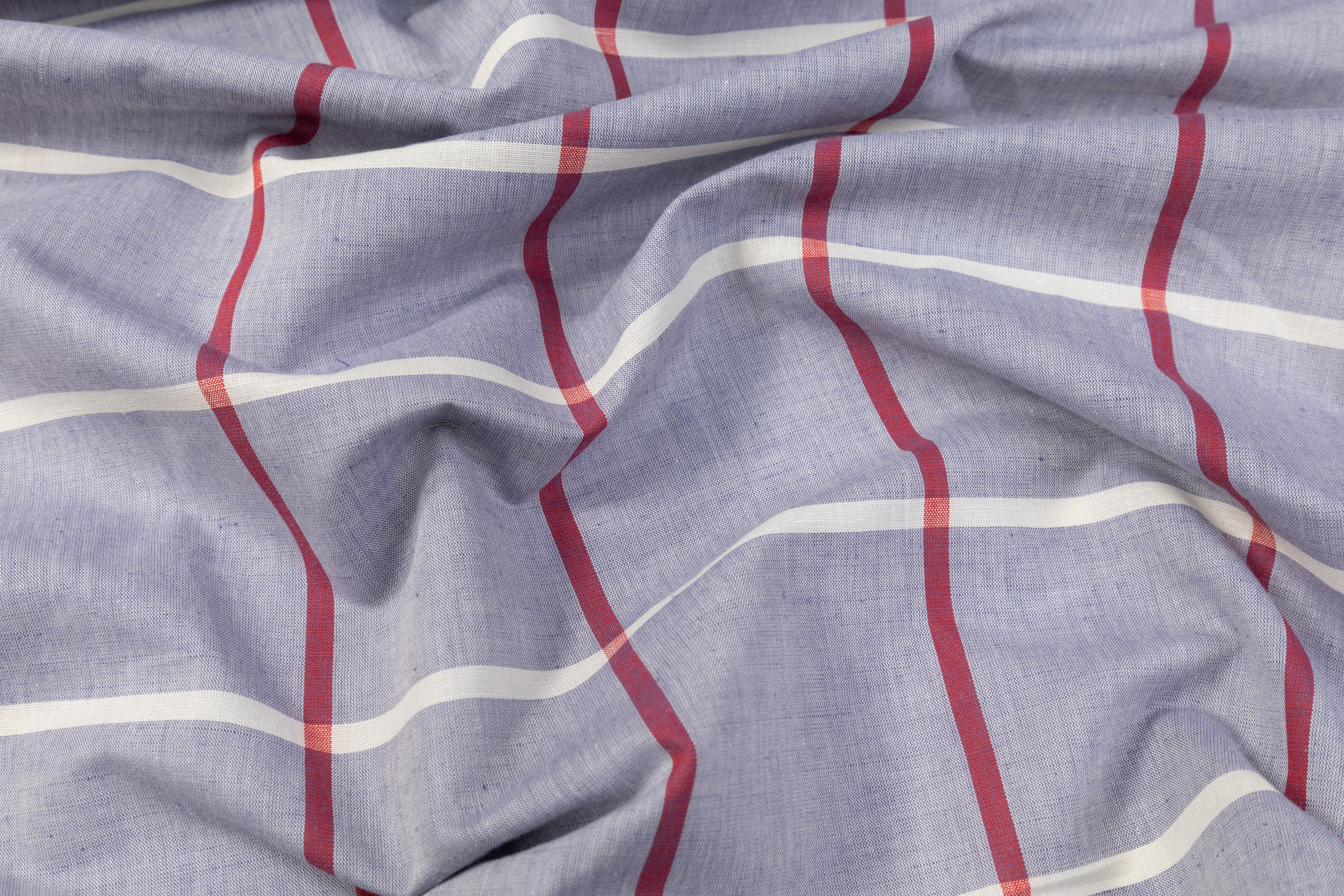 Windowpane Italian Linen - Cool Gray / Red / White