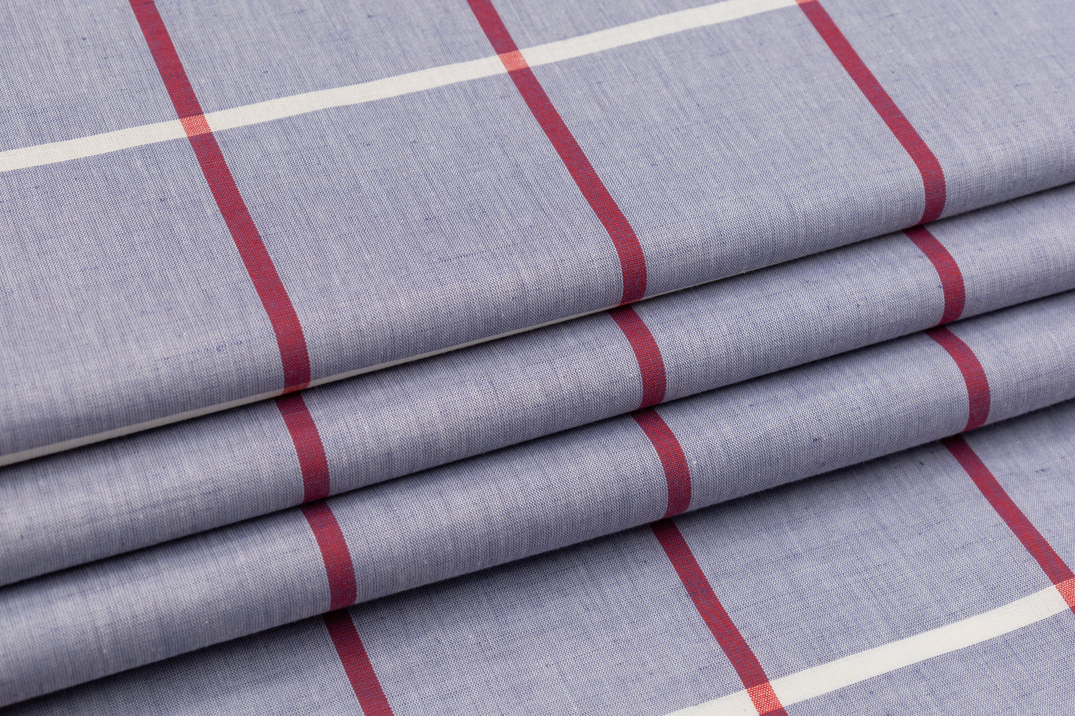 Windowpane Italian Linen - Cool Gray / Red / White