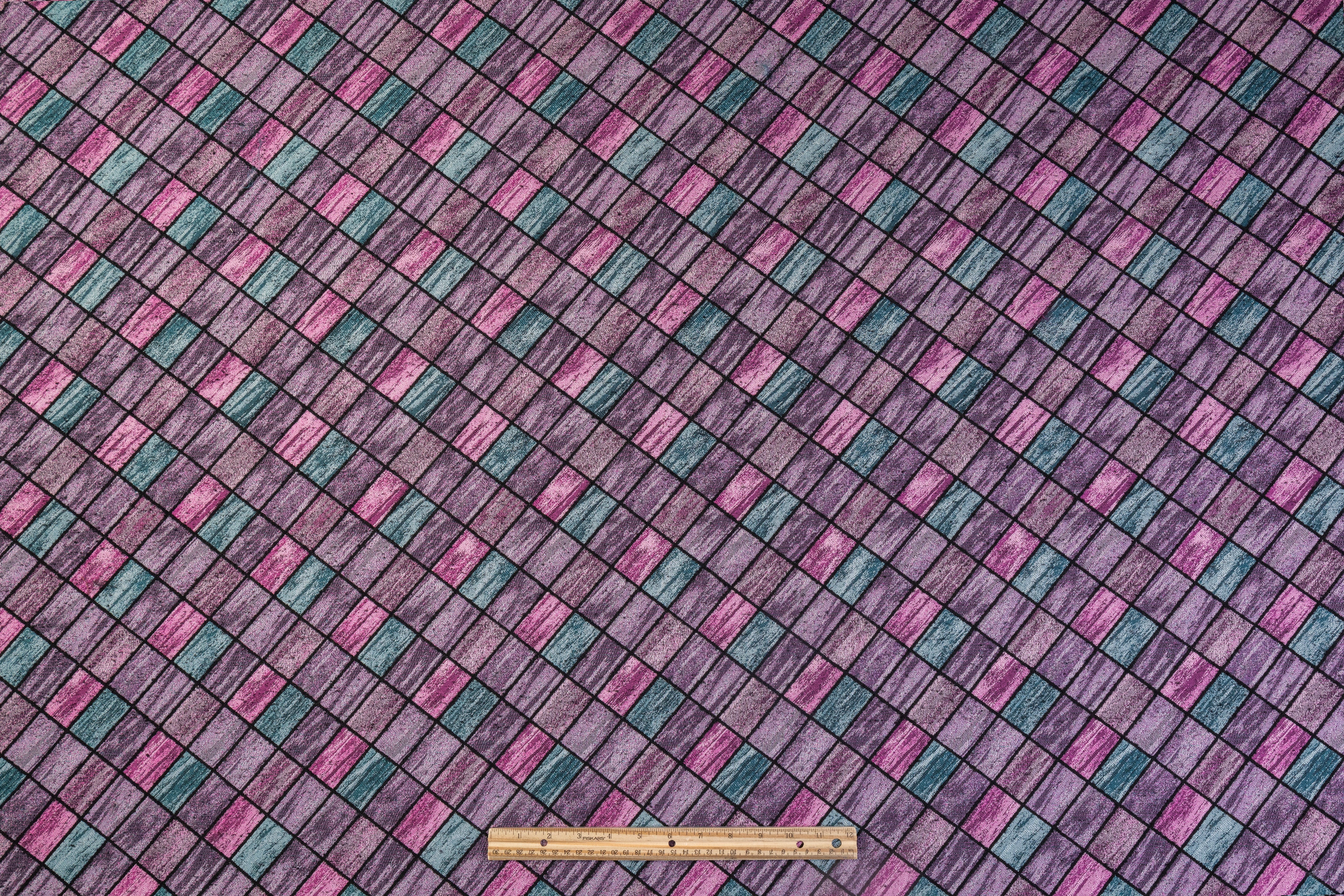 Geometric Italian Chenille Brocade - Purple / Teal