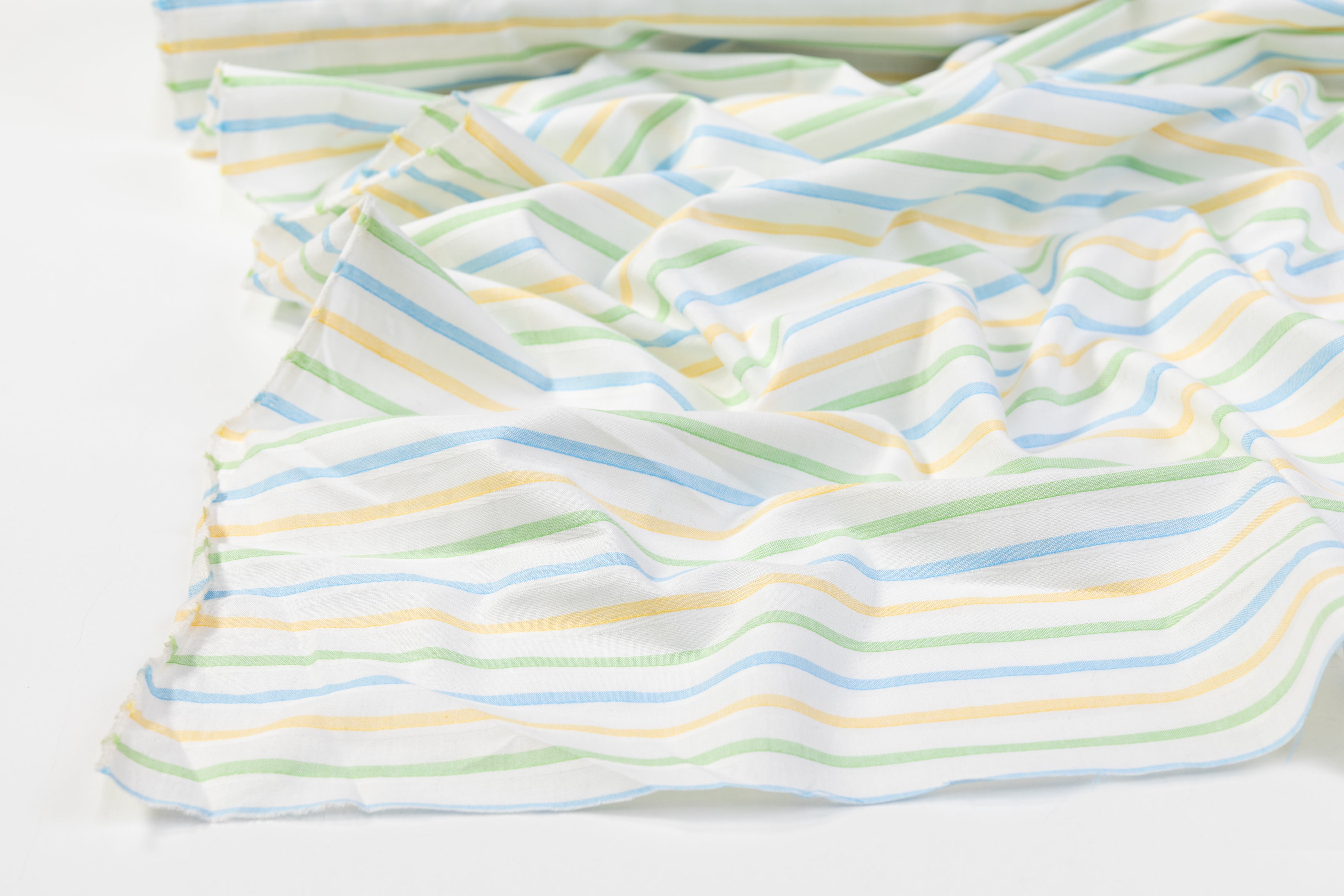 Striped Italian Cotton Linen Blend - Blue / Green / Yellow
