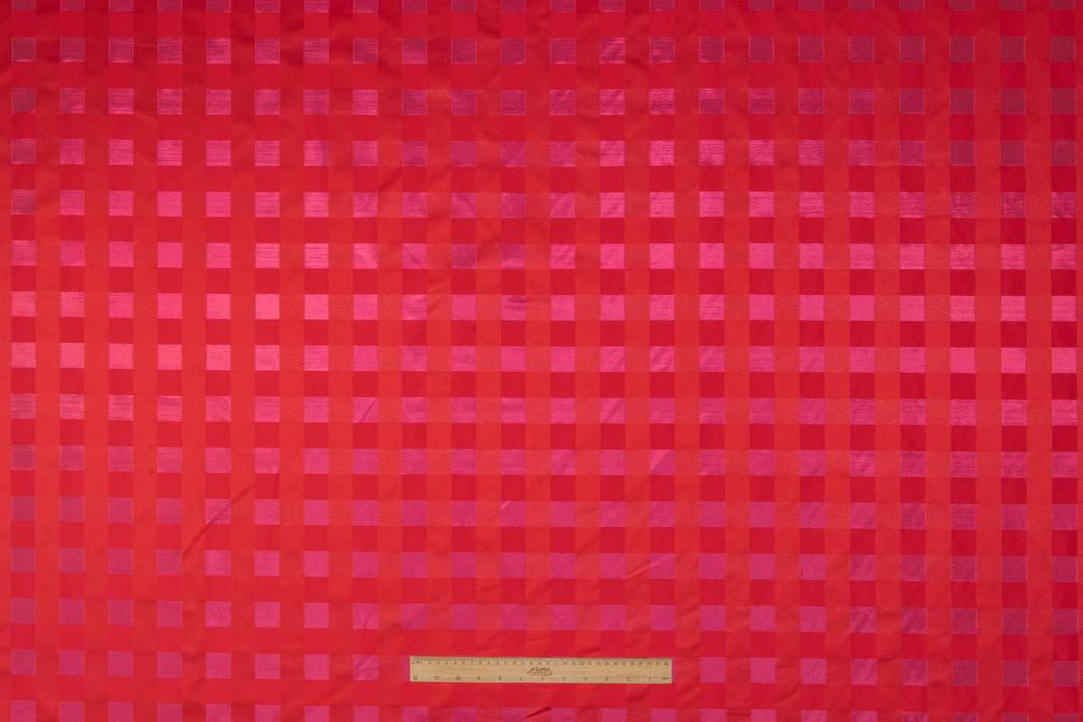 Metallic Checked Satin Jacquard - Red / Pink