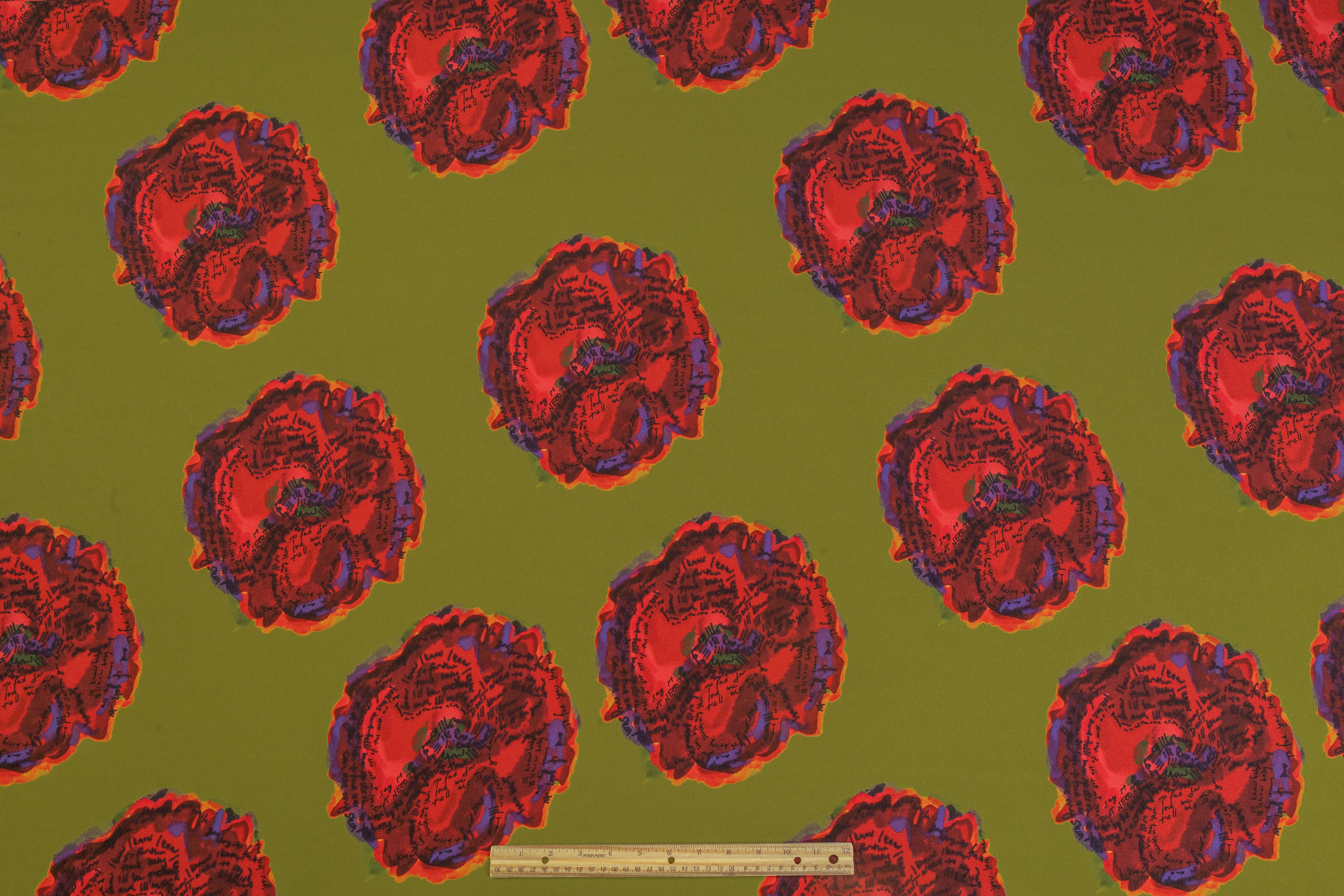 Abstract Silk Crepe de Chine - Green / Burgundy