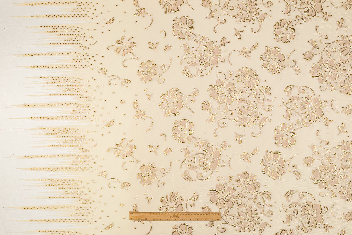 Floral Broder Silk Blend Italian Fil Coupé Brocade - Ivory / Gold