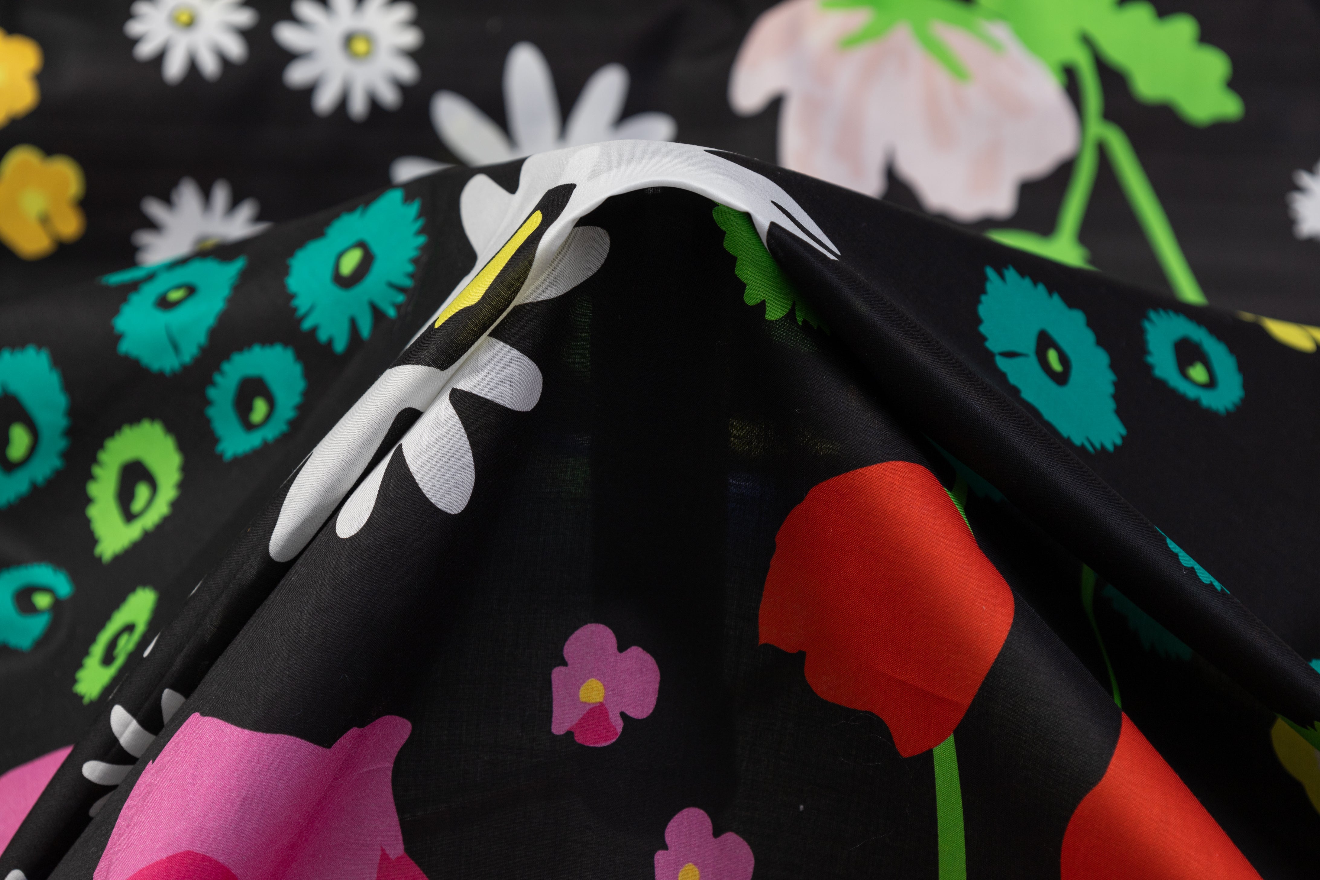 Floral Italian Cotton Lawn - Black / Multicolor
