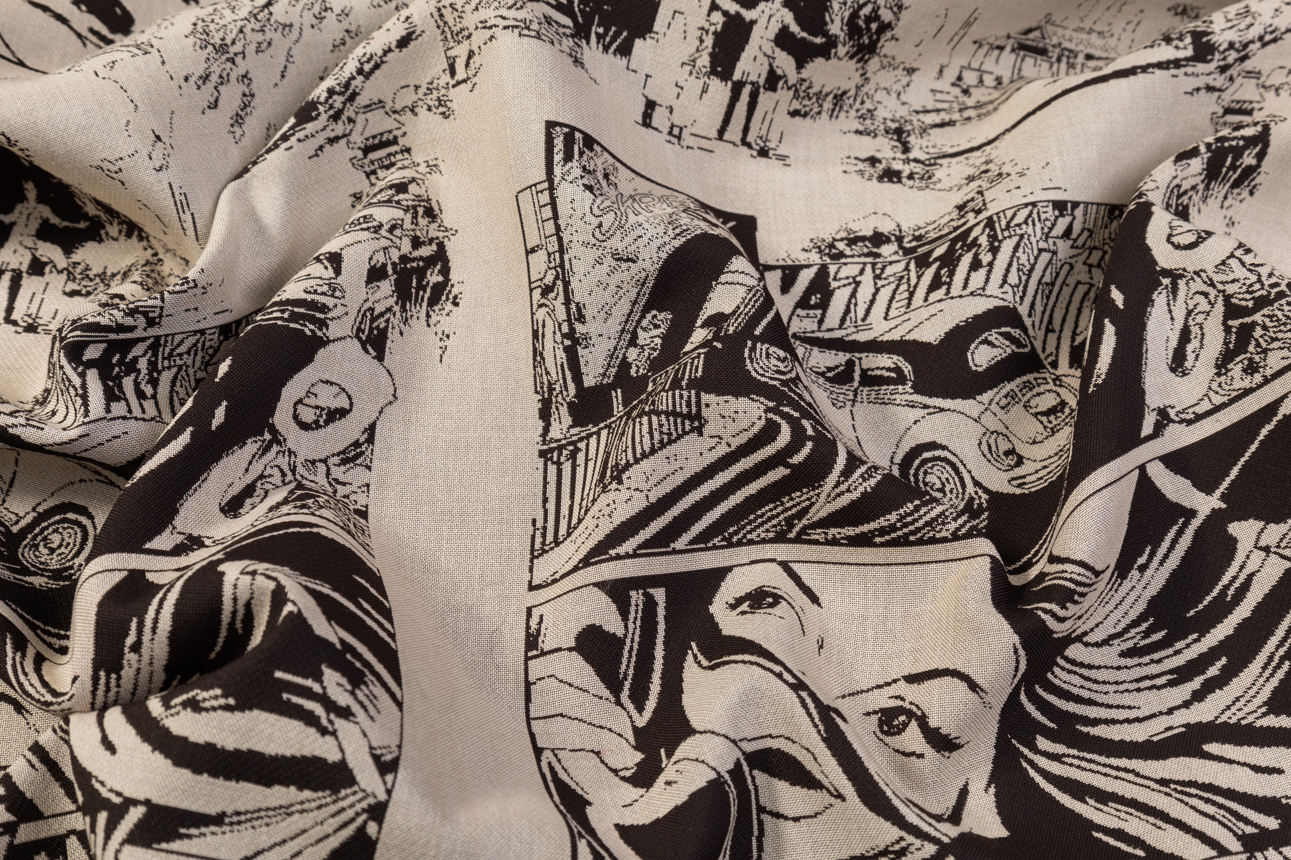 Pop Art Poly Cotton Italian Jacquard - Beige / Brown