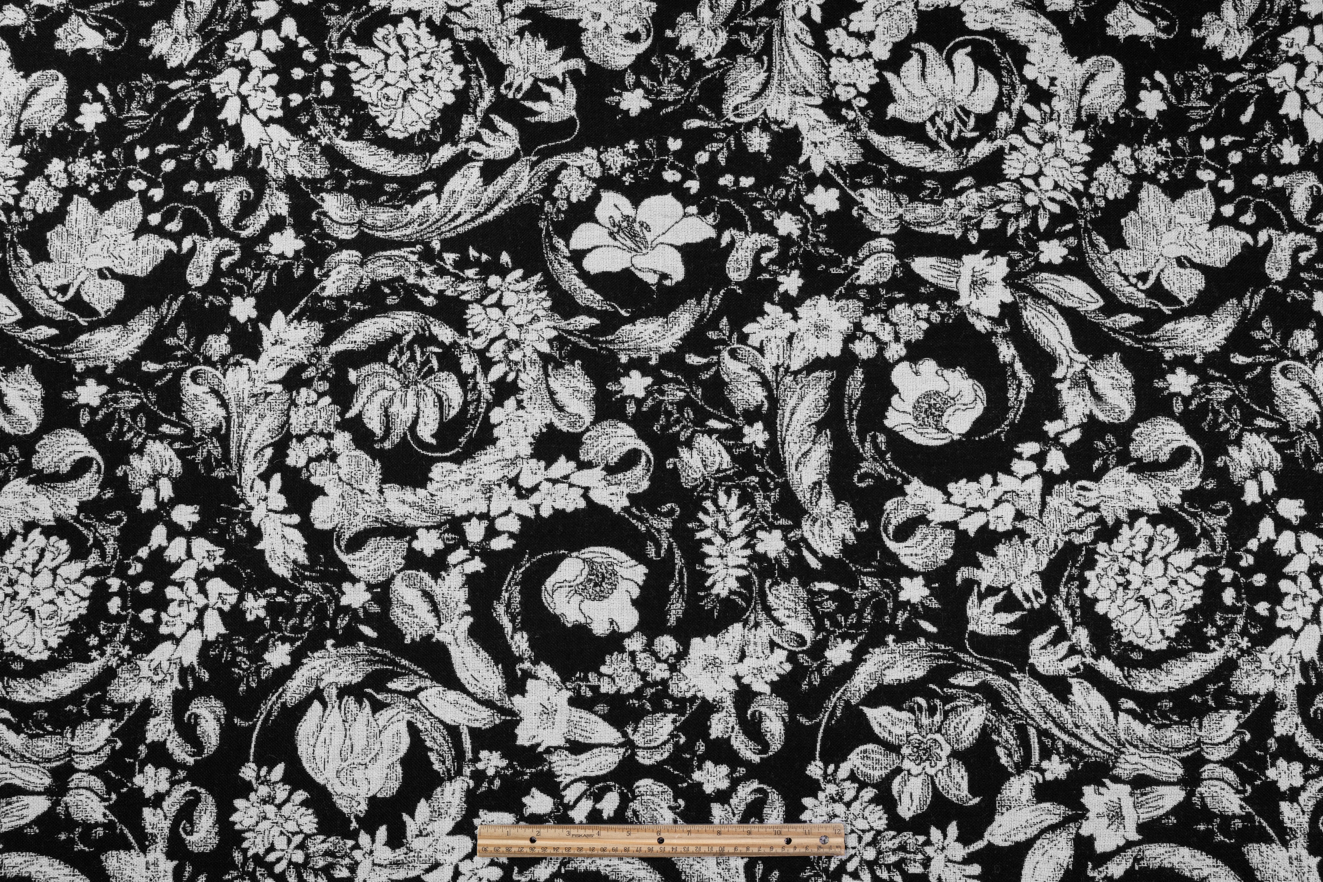 Double Faced Floral Italian Wool Tweed - Black / White