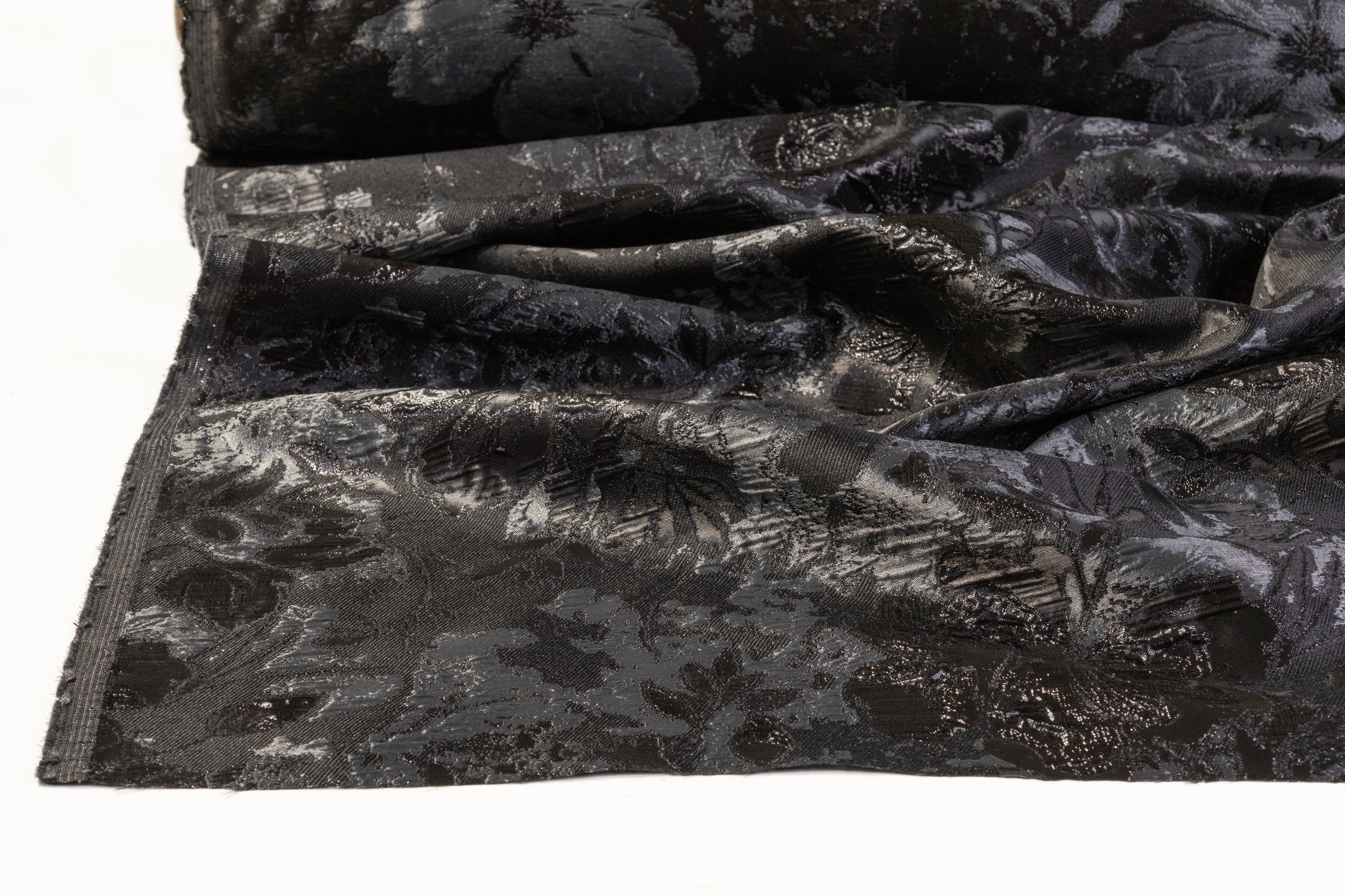 Floral Metallic Cloqué Brocade - Black / Gray