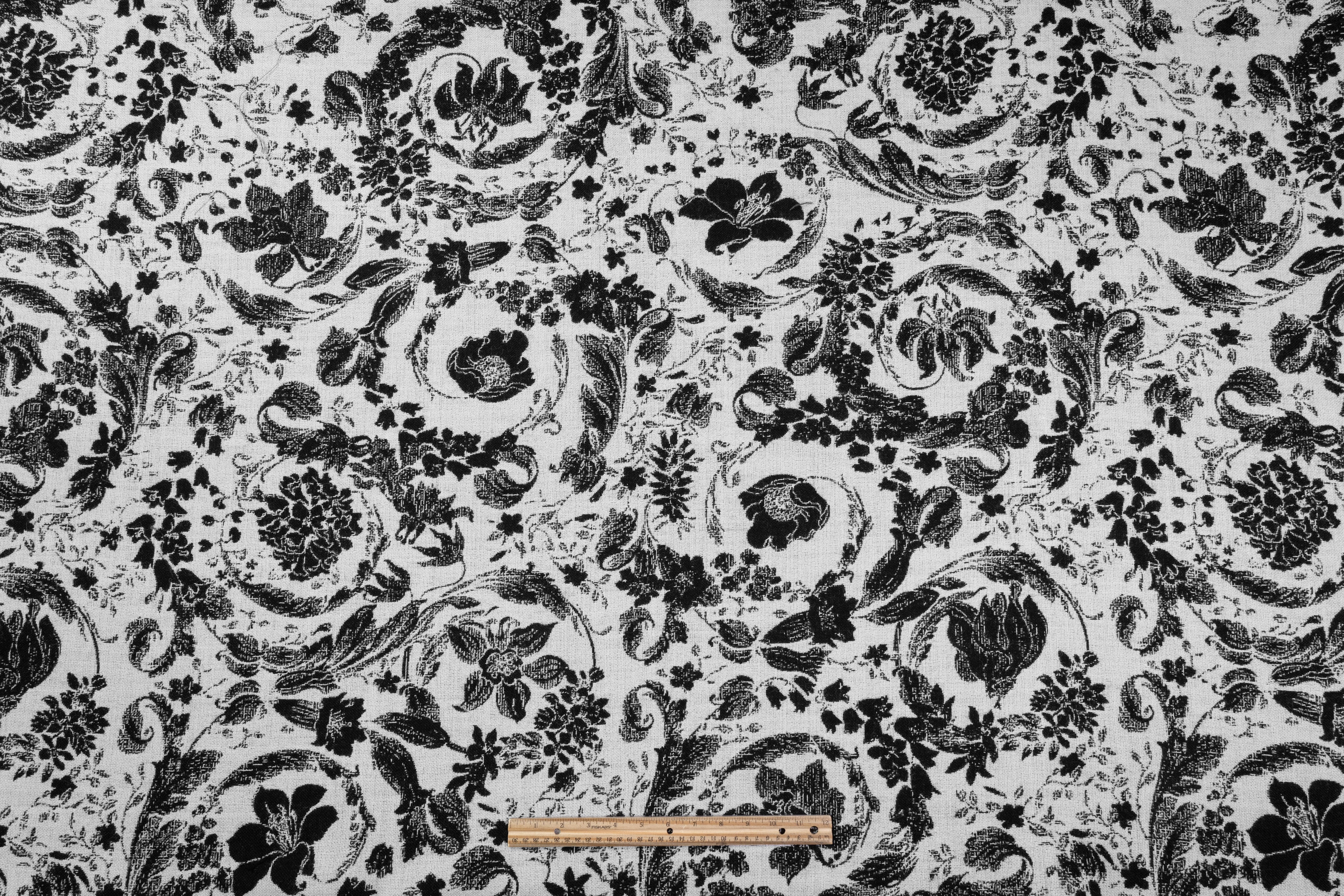 Double Faced Floral Italian Wool Tweed - Black / White