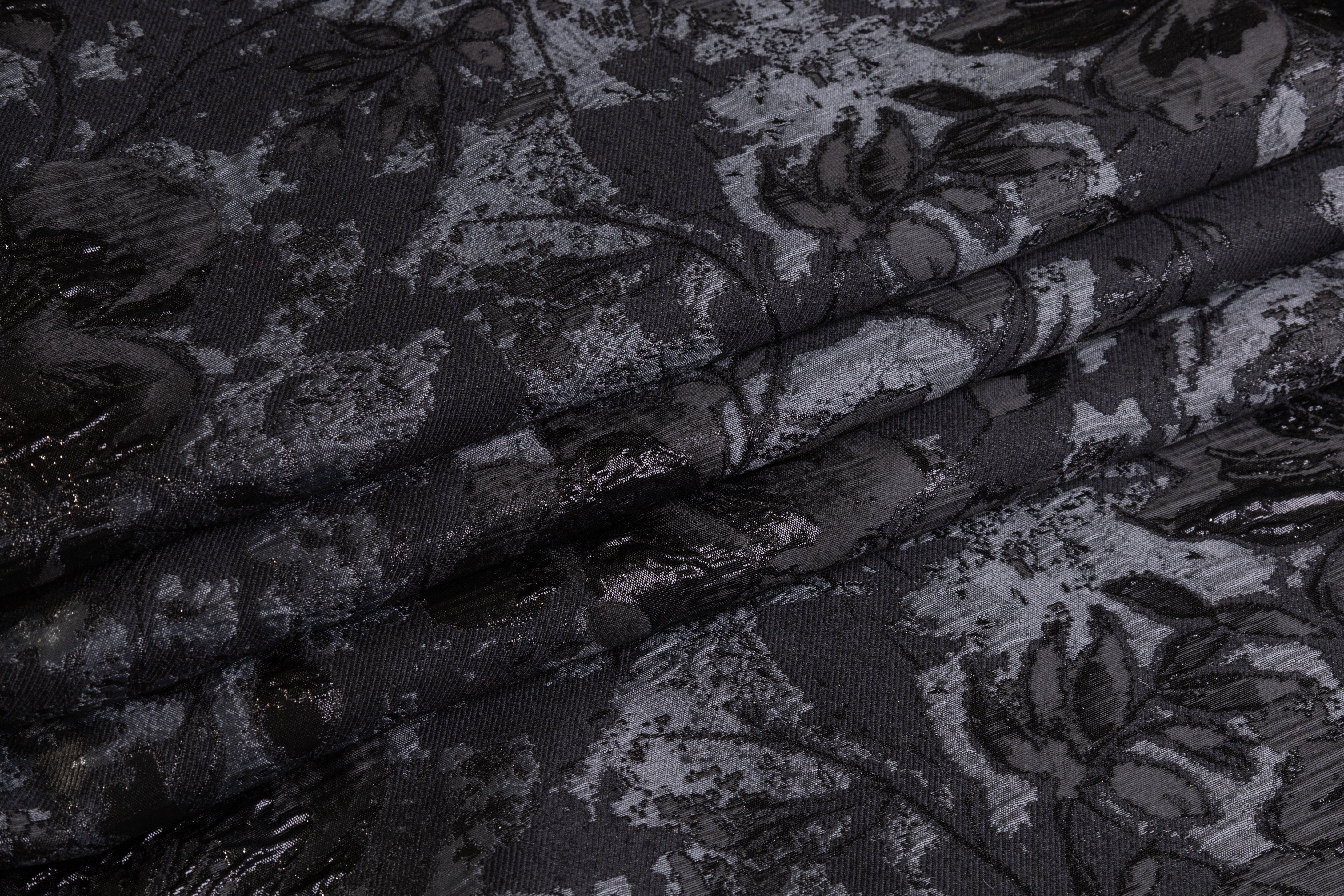 Floral Metallic Cloqué Brocade - Black / Gray
