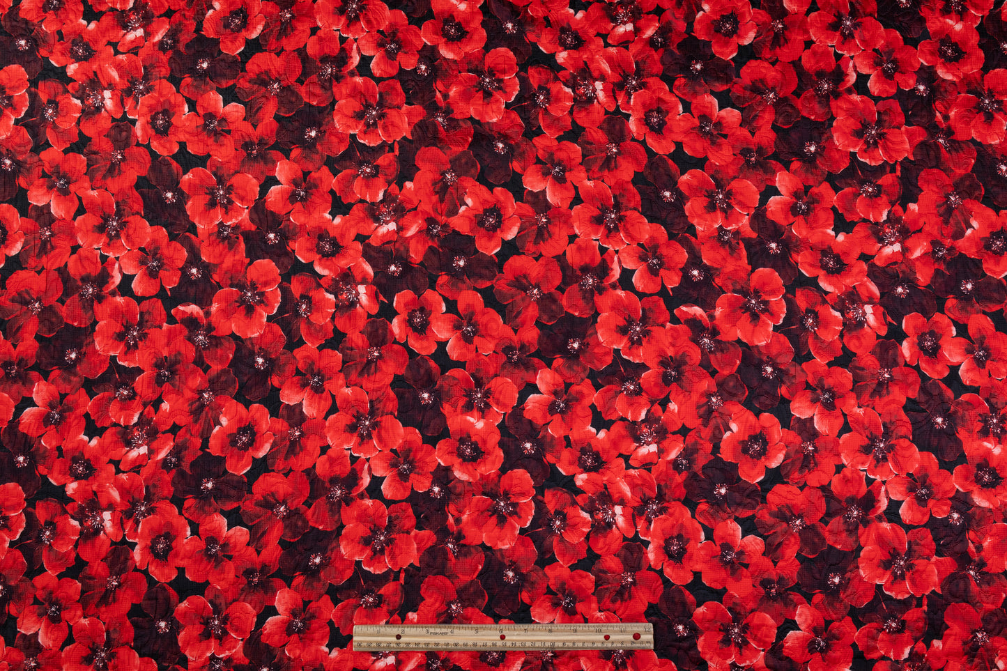Floral Printed Italian Silk and Wool Matelassé - Black / Red