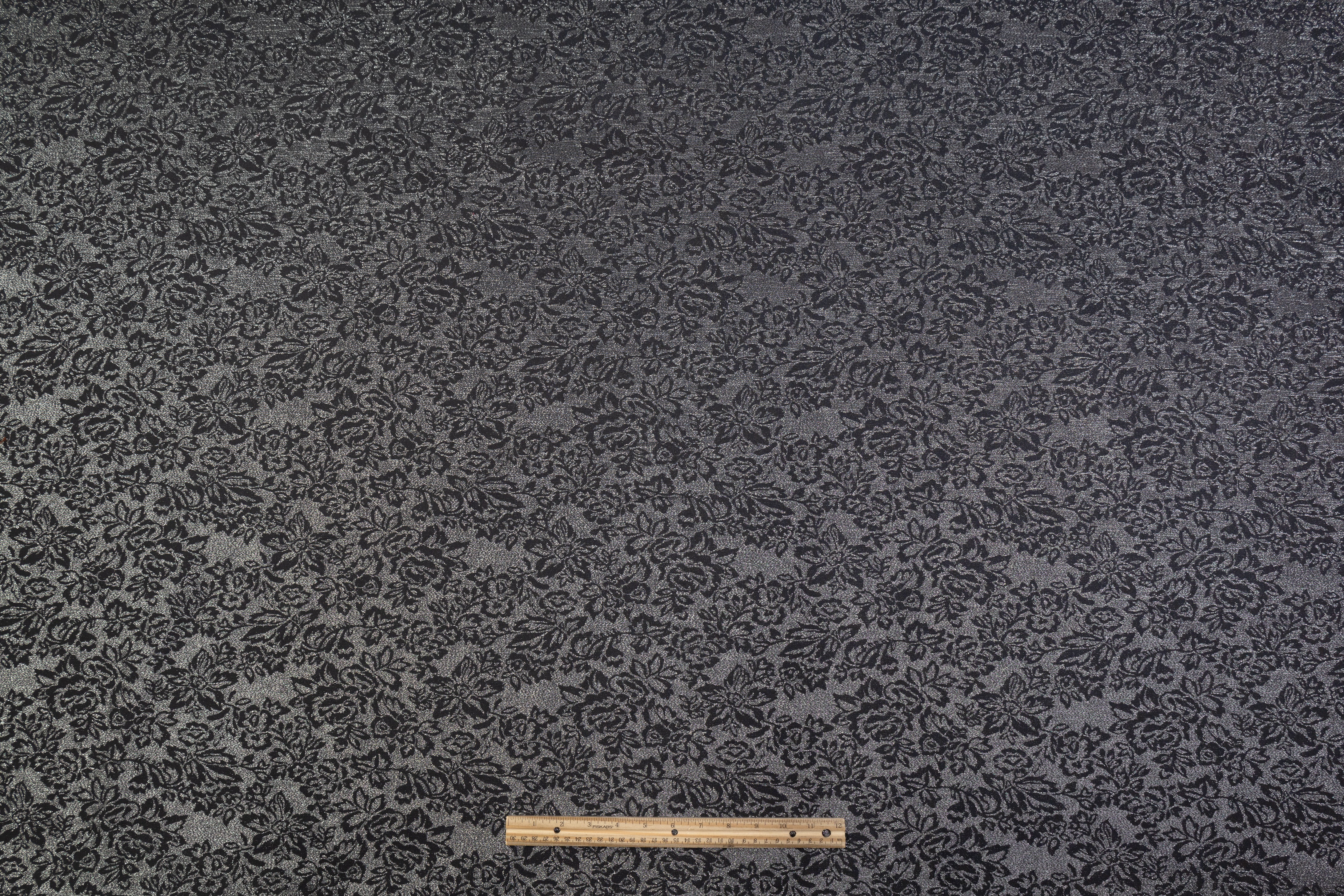 Double Faced Floral Metallic Cotton Denim - Black / Silver