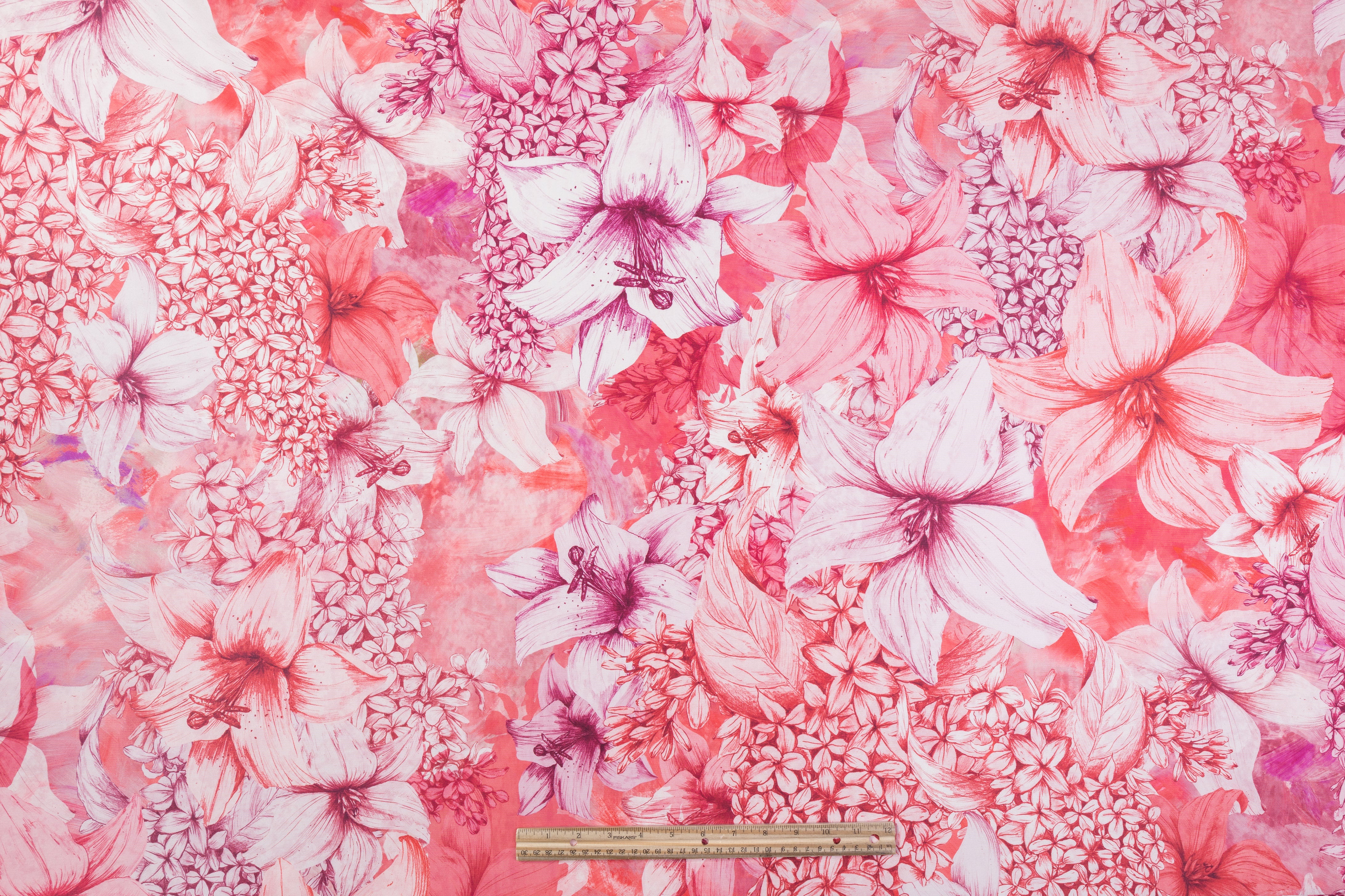 Floral Italian Silk Faille - Rosy Pink
