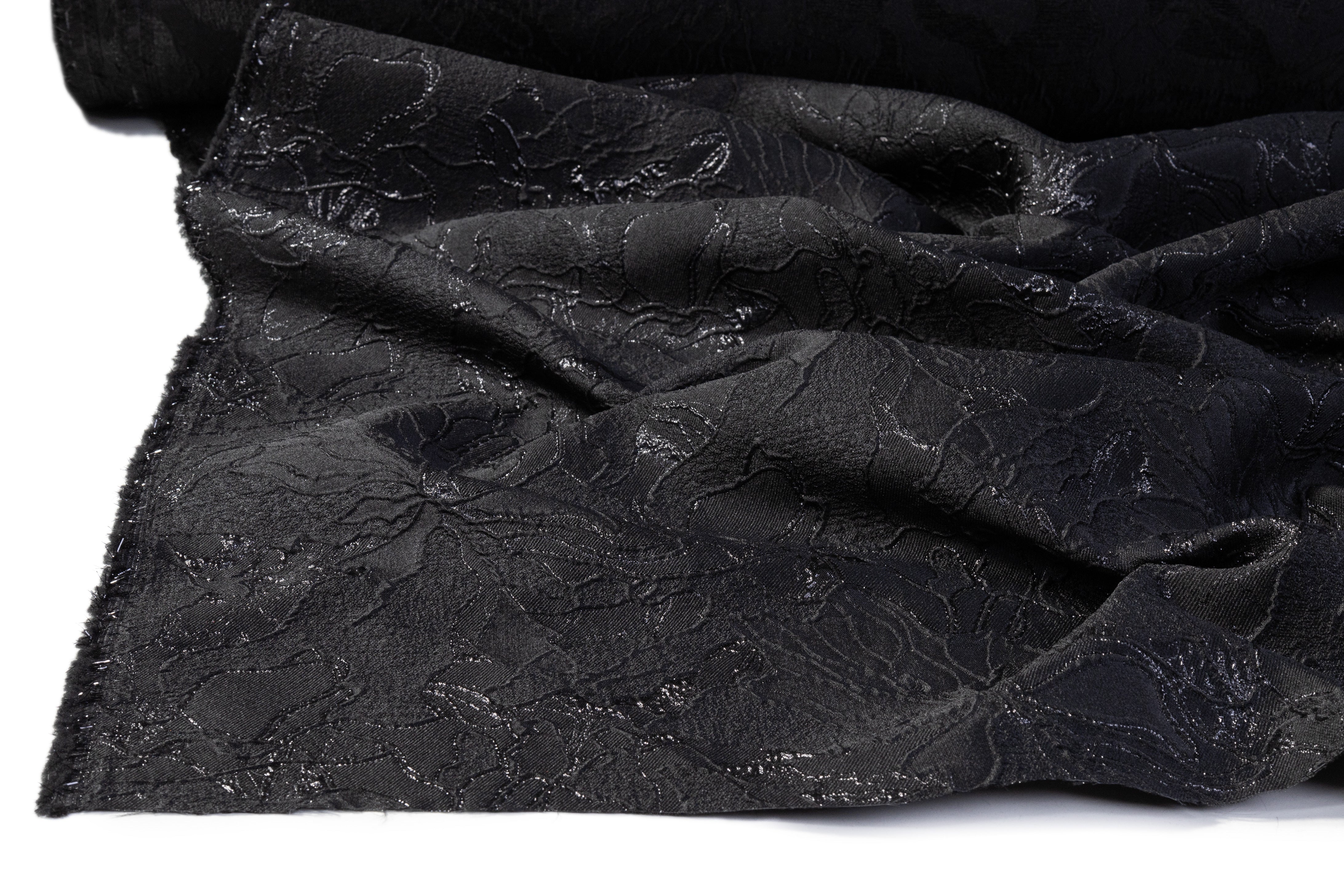 Floral Metallic Cloqué Brocade - Black