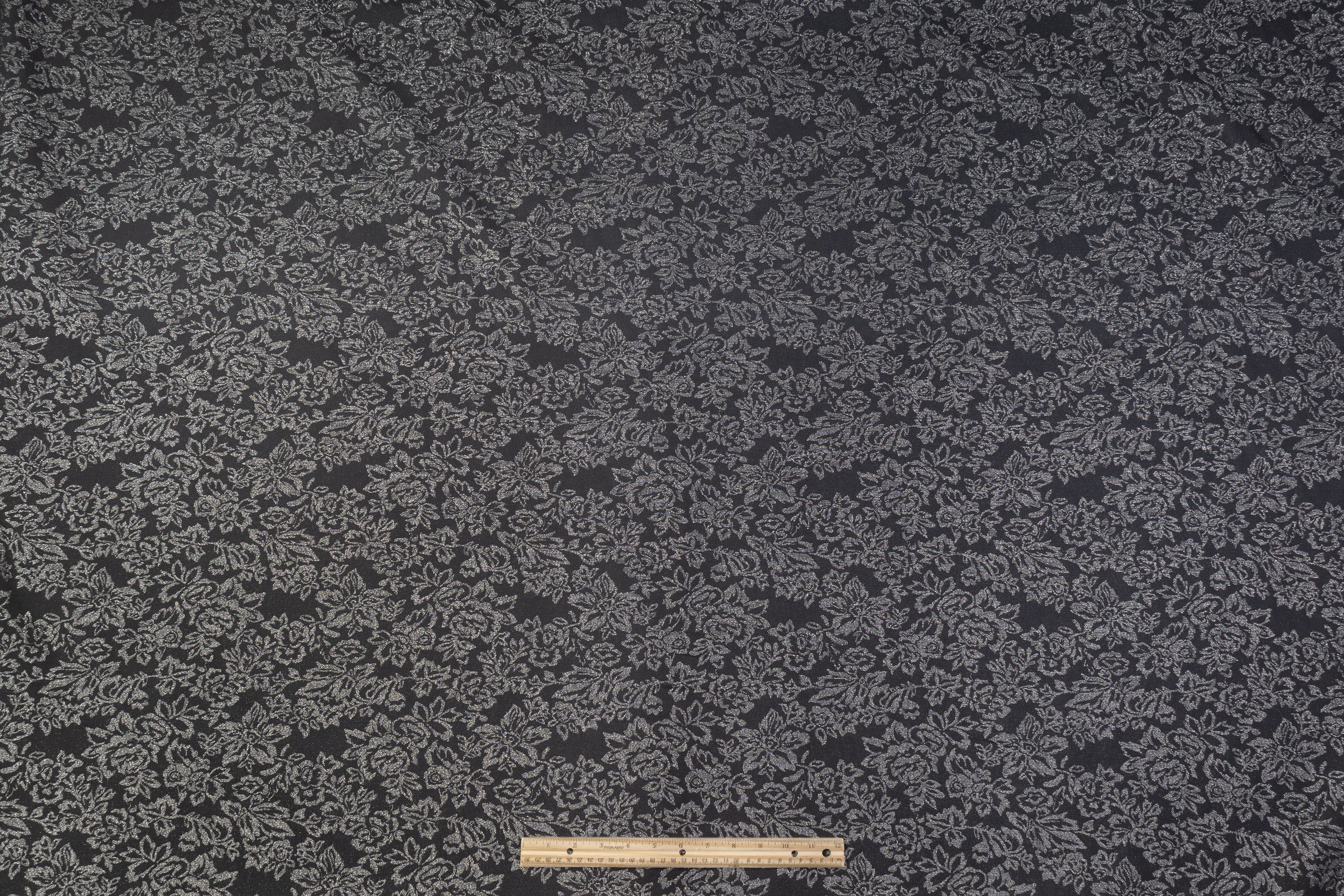 Double Faced Floral Metallic Cotton Denim - Black / Silver