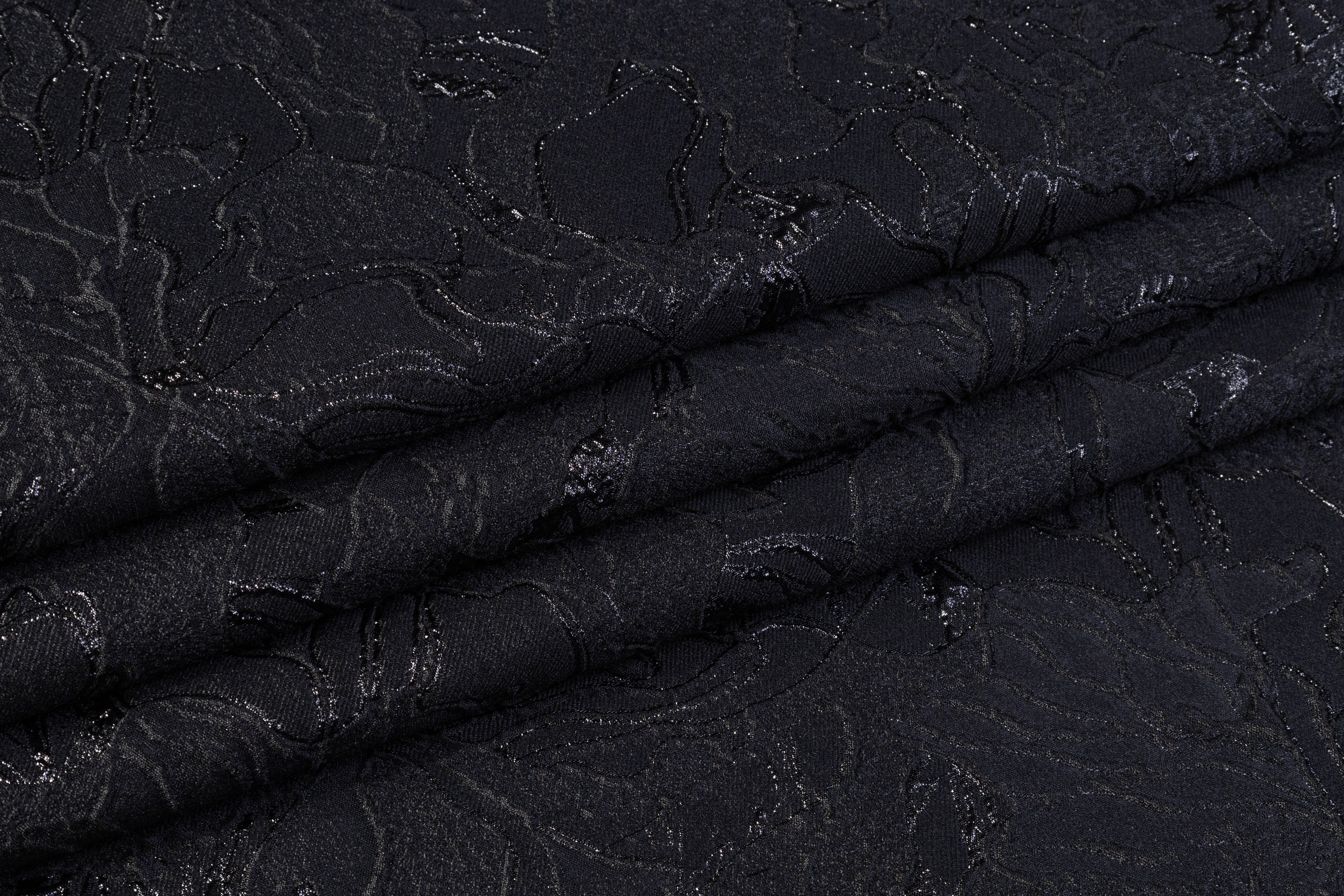 Floral Metallic Cloqué Brocade - Black