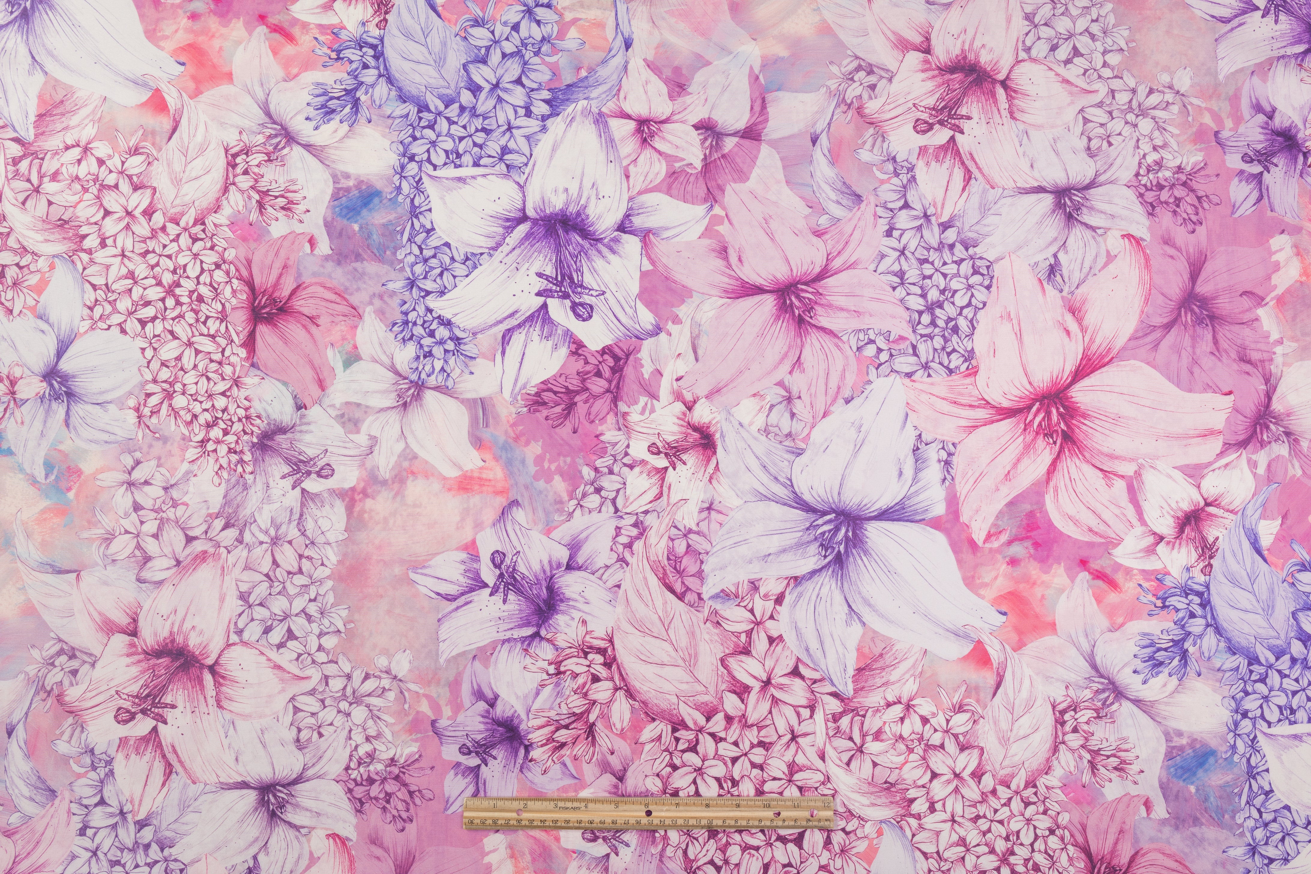 Floral Italian Silk Faille - Purple / Pink