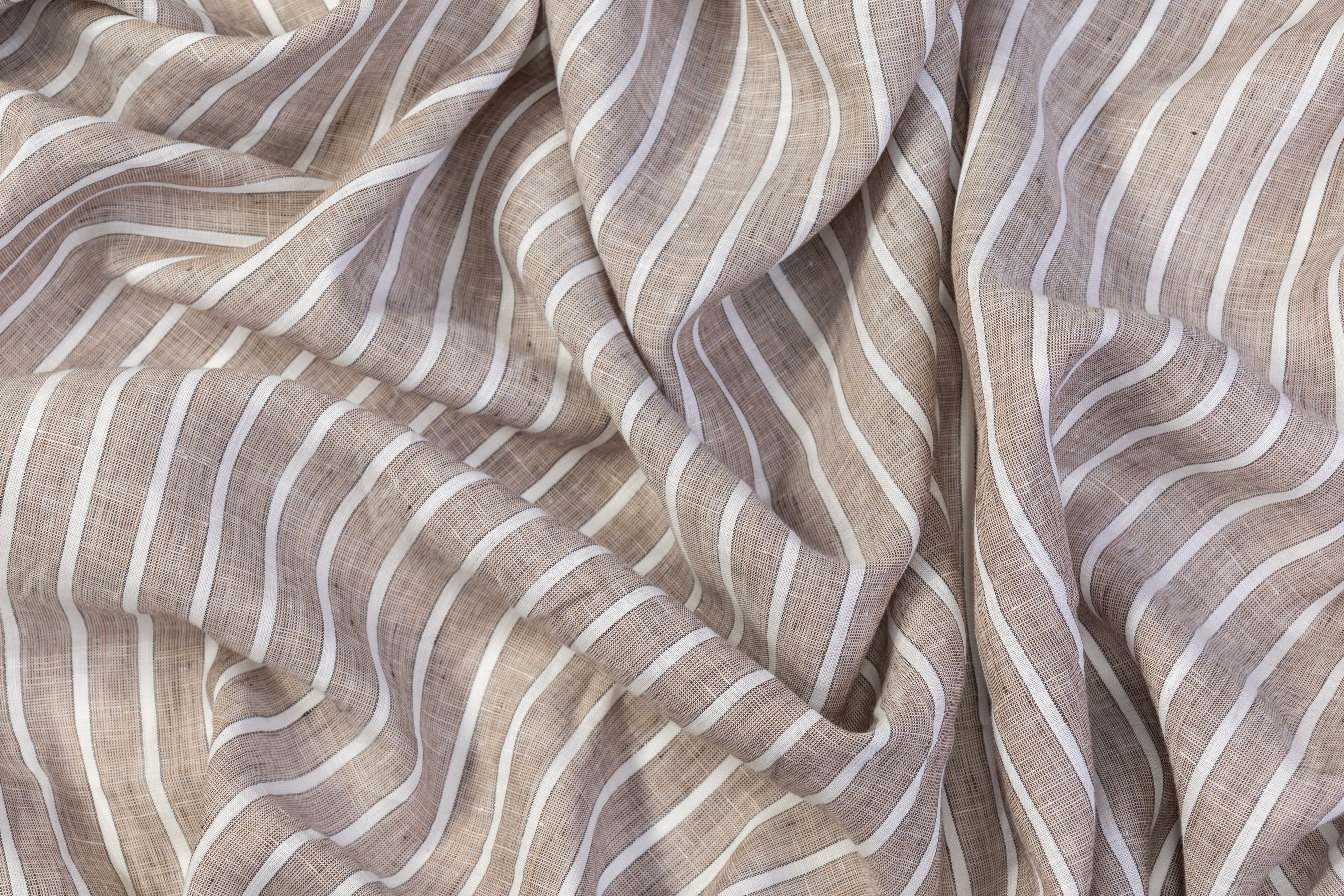Striped Italian Linen - Taupe / White