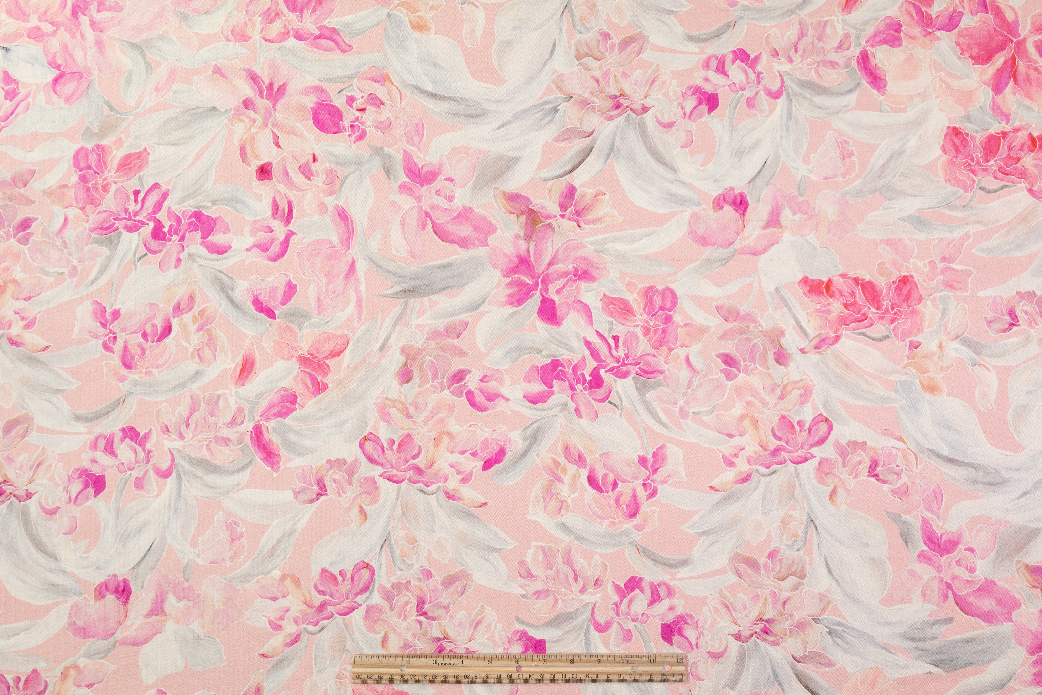 Floral Italian Silk Herringbone - Pink / Gray