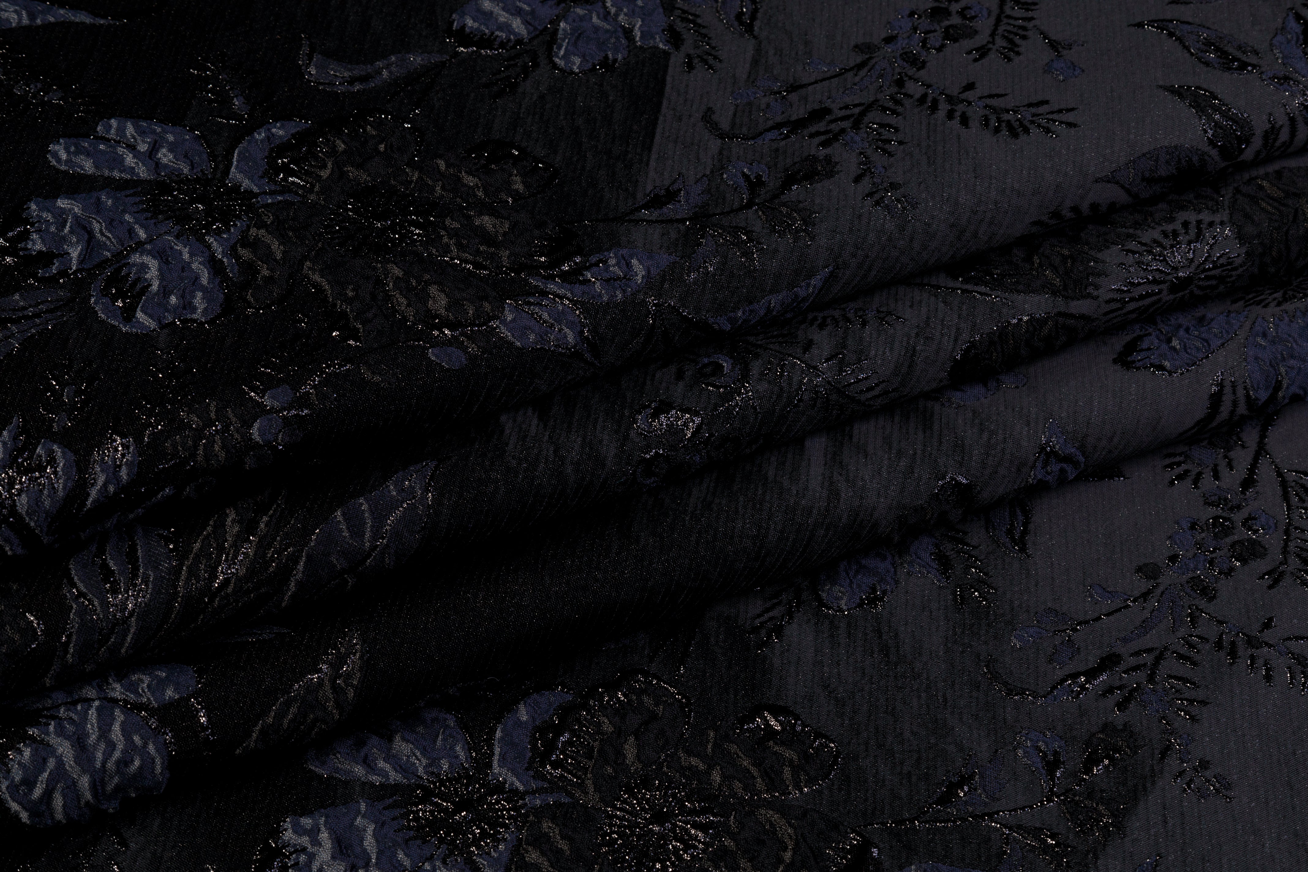 Floral Metallic Cloqué Brocade - Black / Navy
