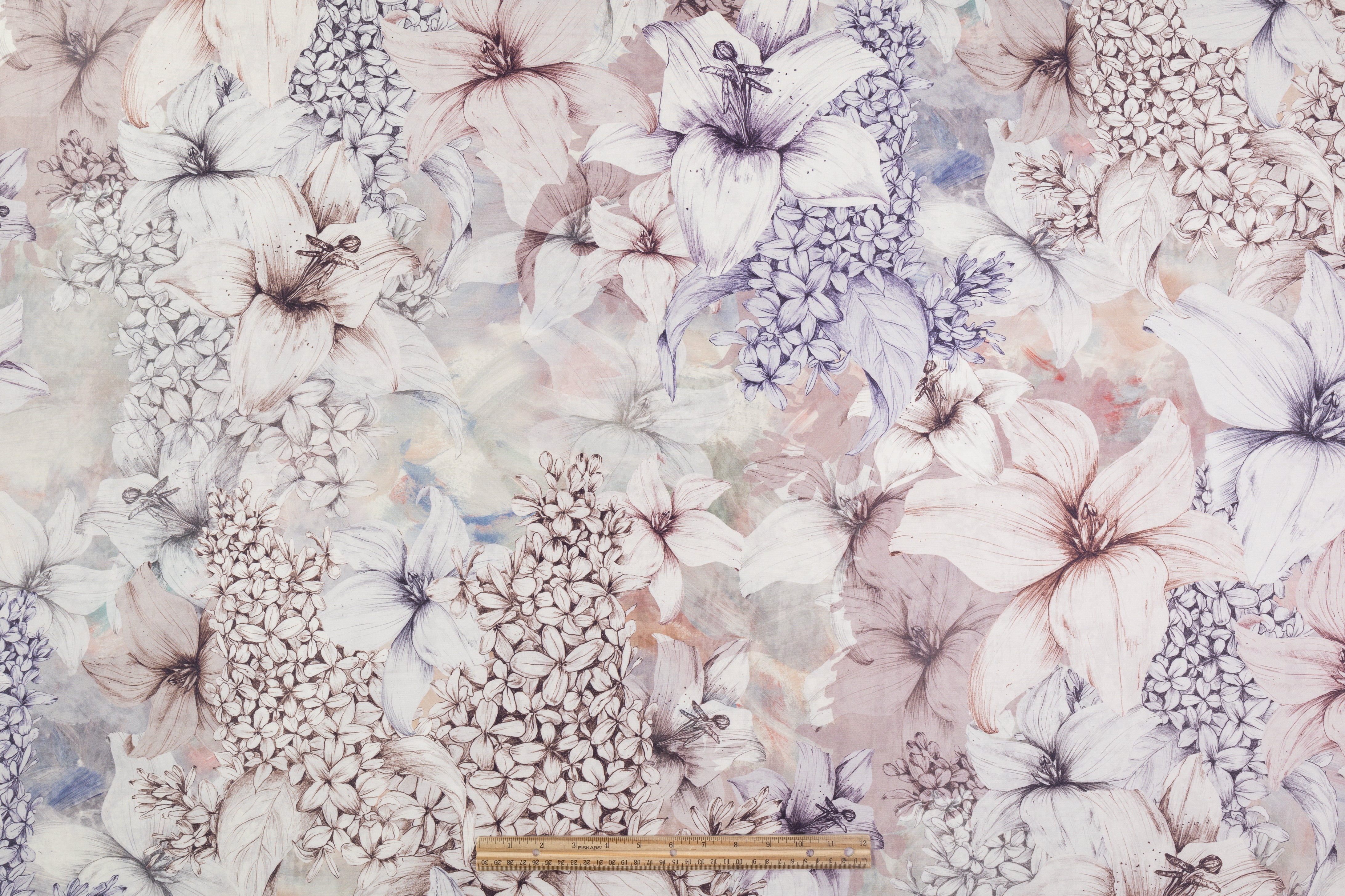 Floral Italian Silk Faille - Gray / Lavender