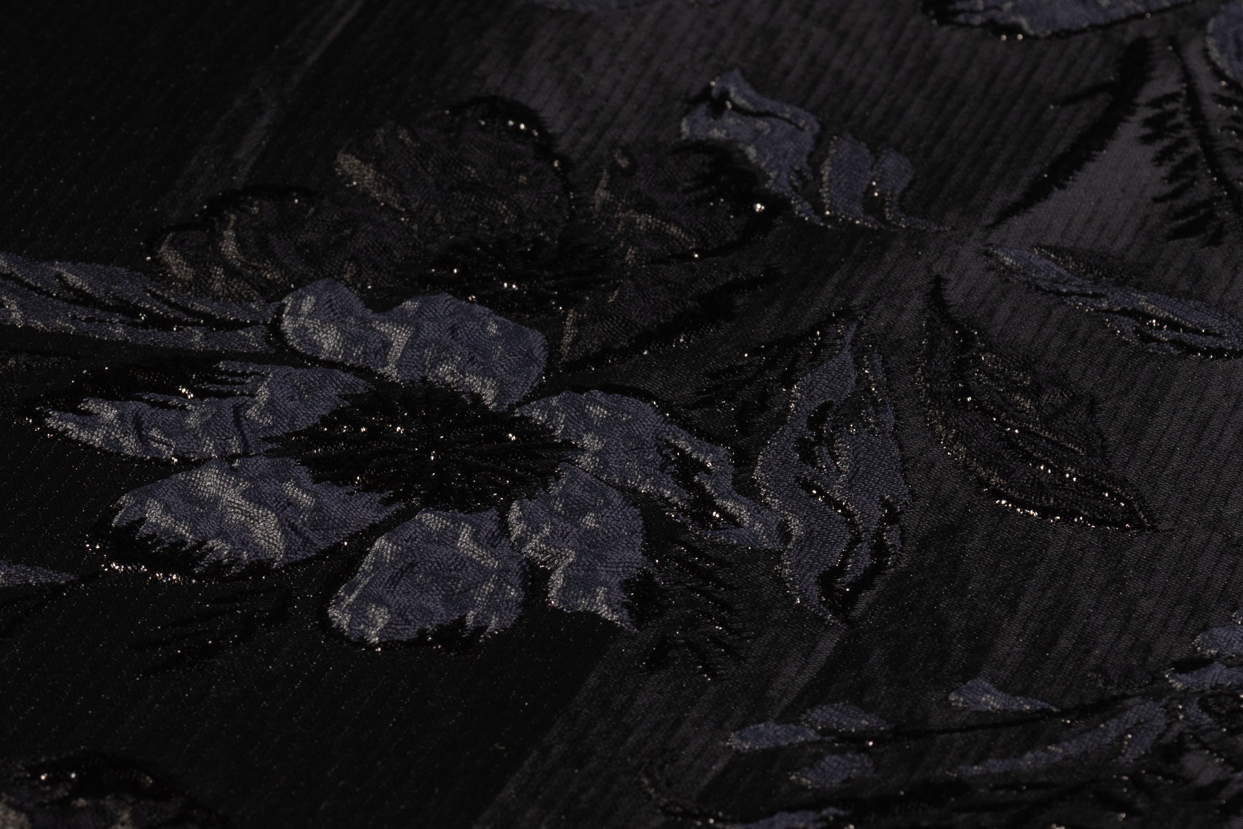 Floral Metallic Cloqué Brocade - Black / Navy