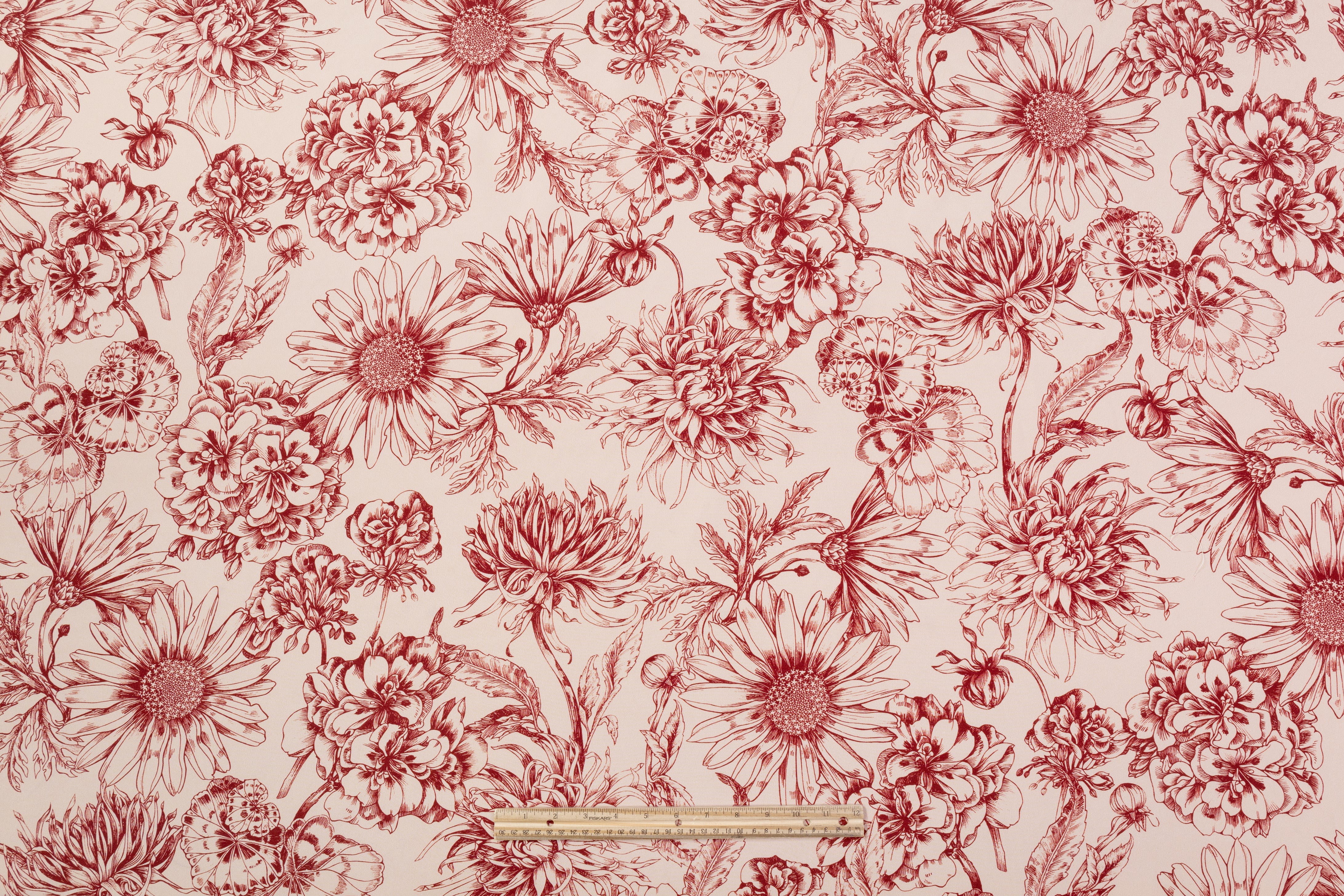 Floral 4-Ply Italian Silk - Taupe / Maroon