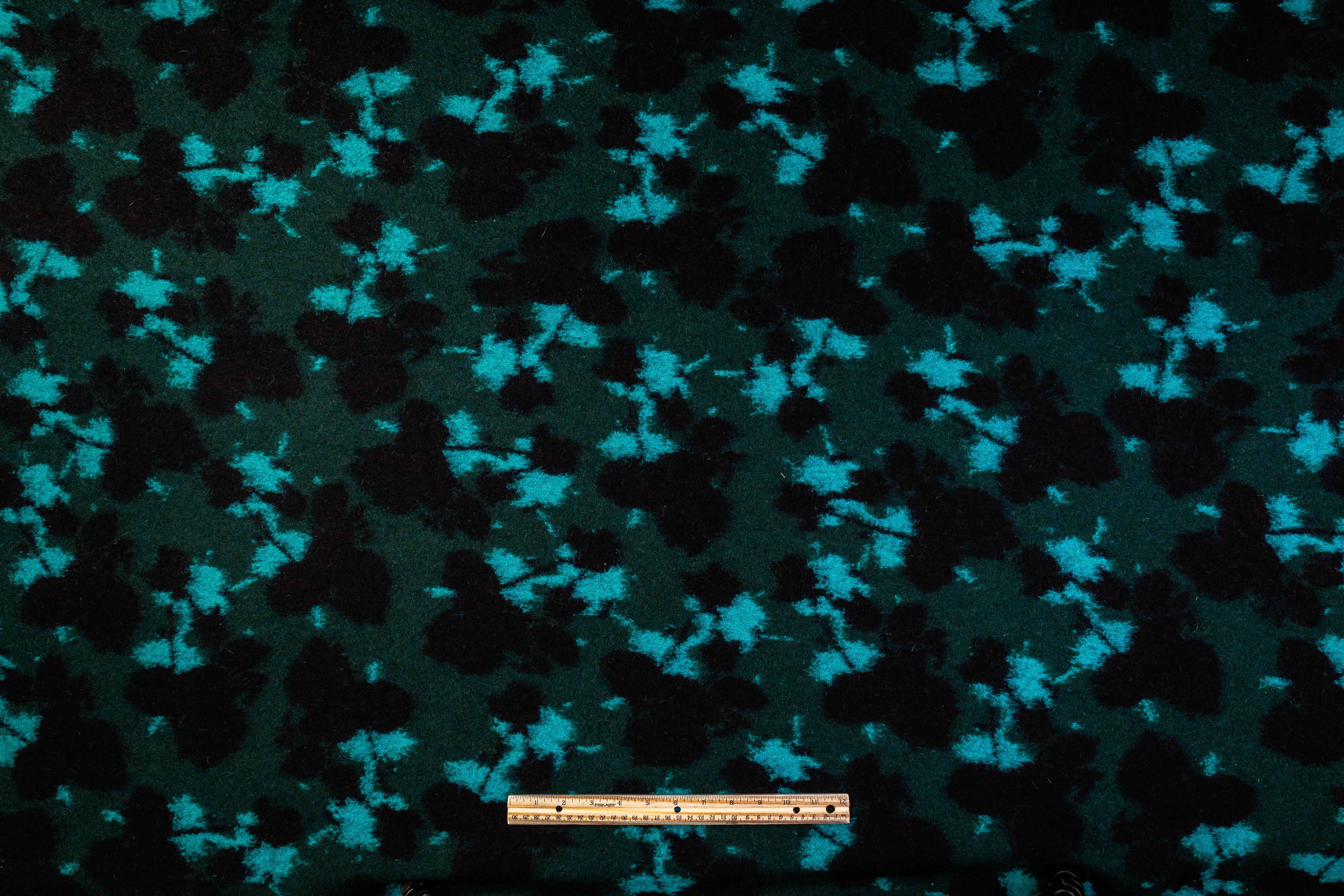 Abstract Italian Boiled Wool Blend Coating - Green / Black / Blue