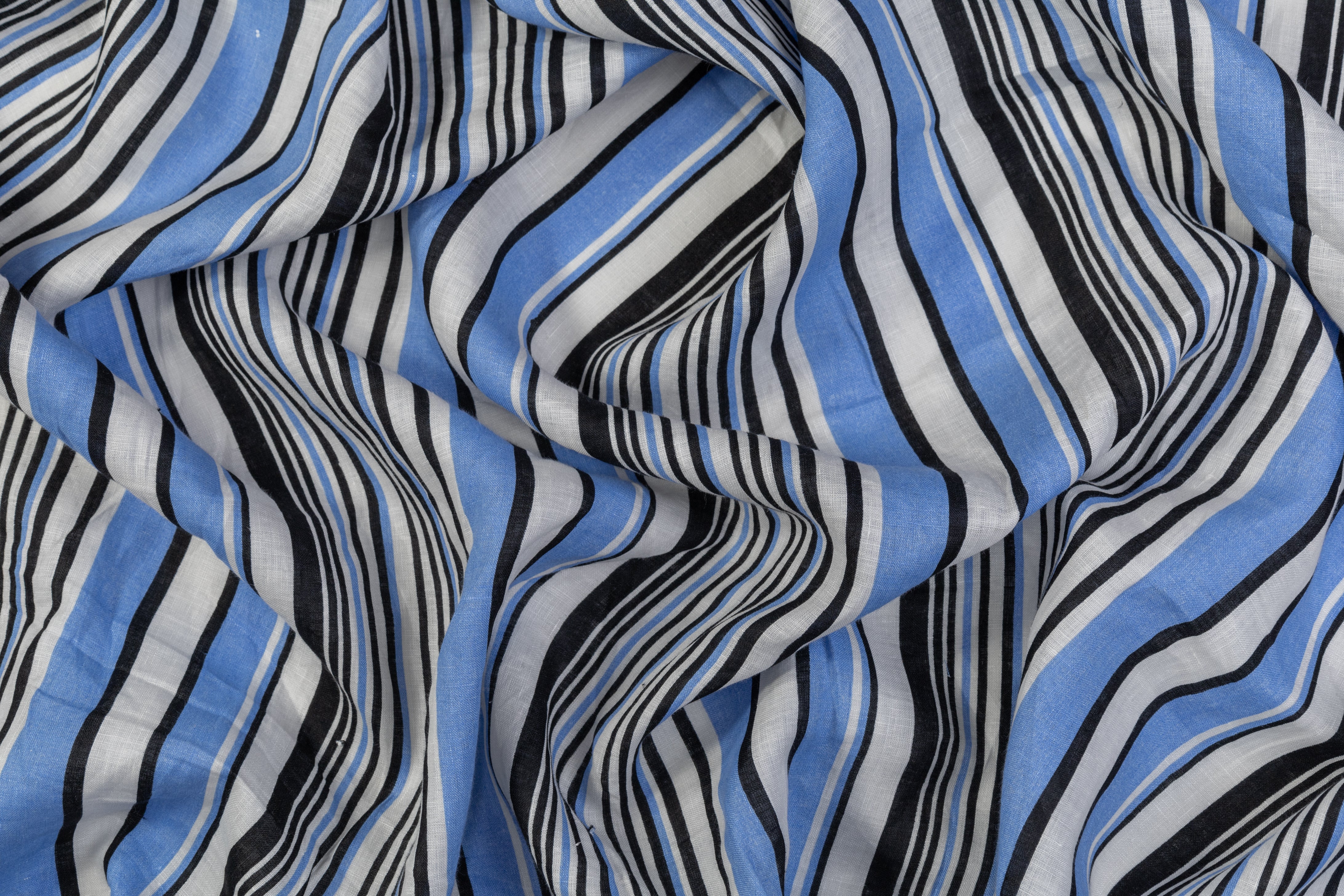 Striped Italian Linen - Blue / Black / White