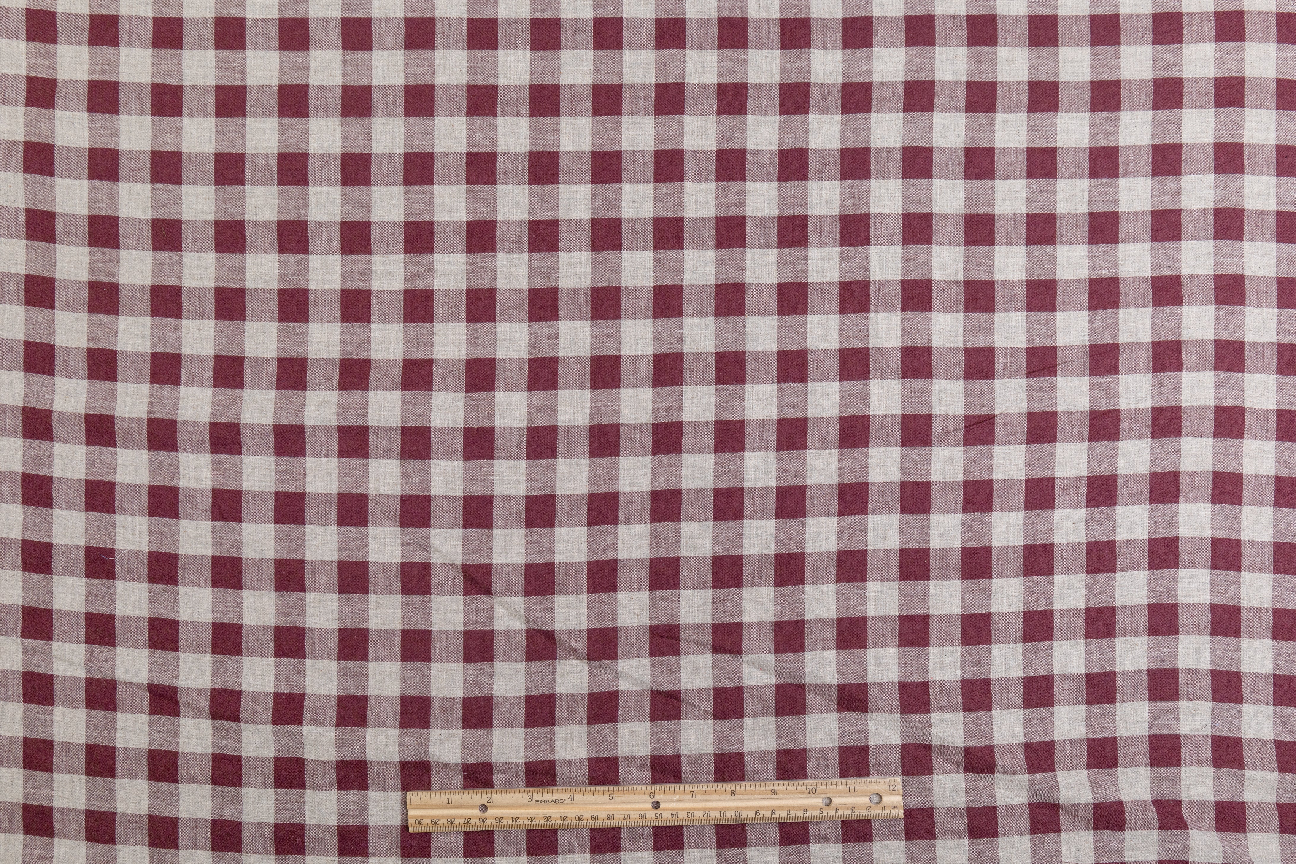 Checked Italian Cotton Linen Blend - Burgundy / Gray