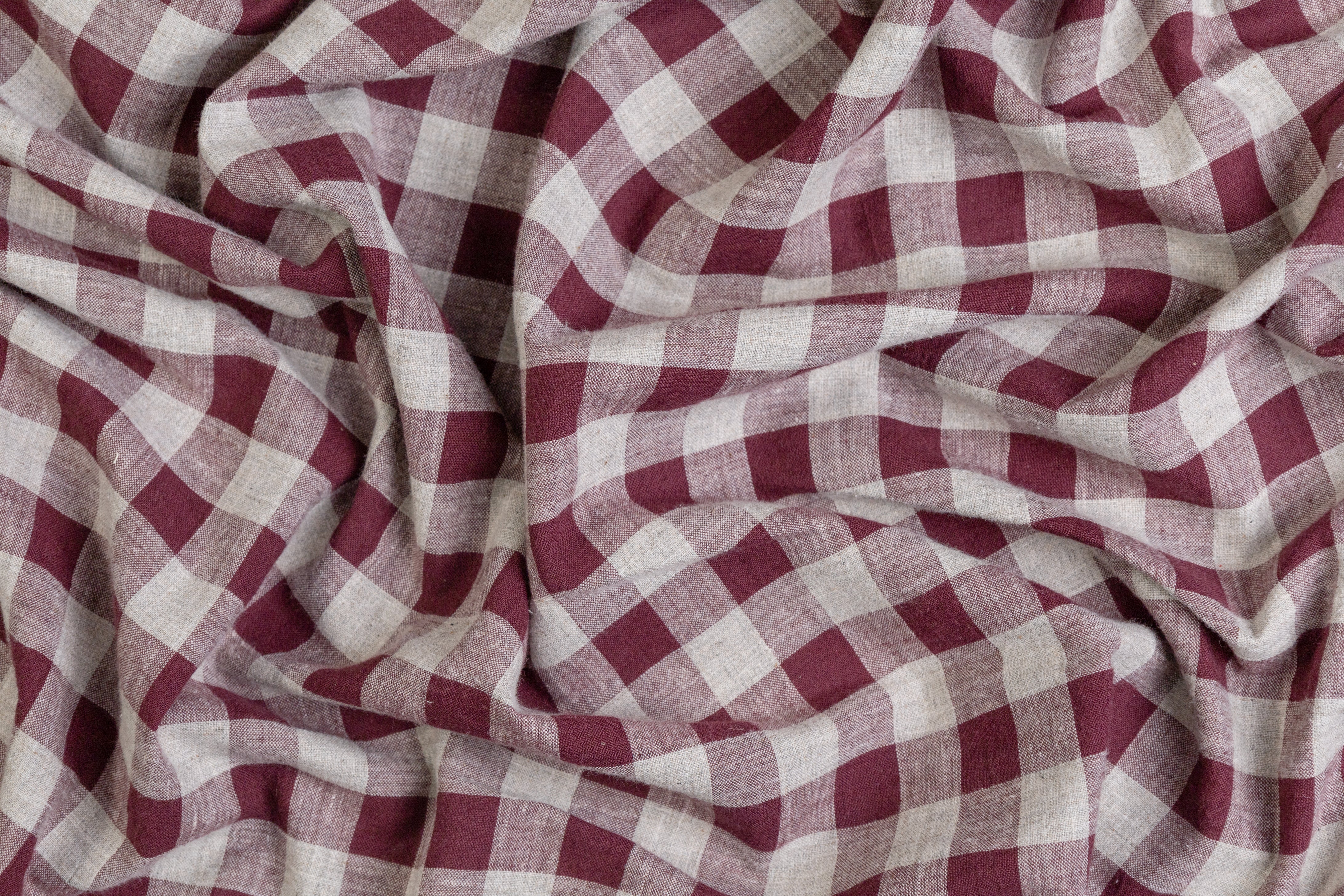 Checked Italian Cotton Linen Blend - Burgundy / Gray