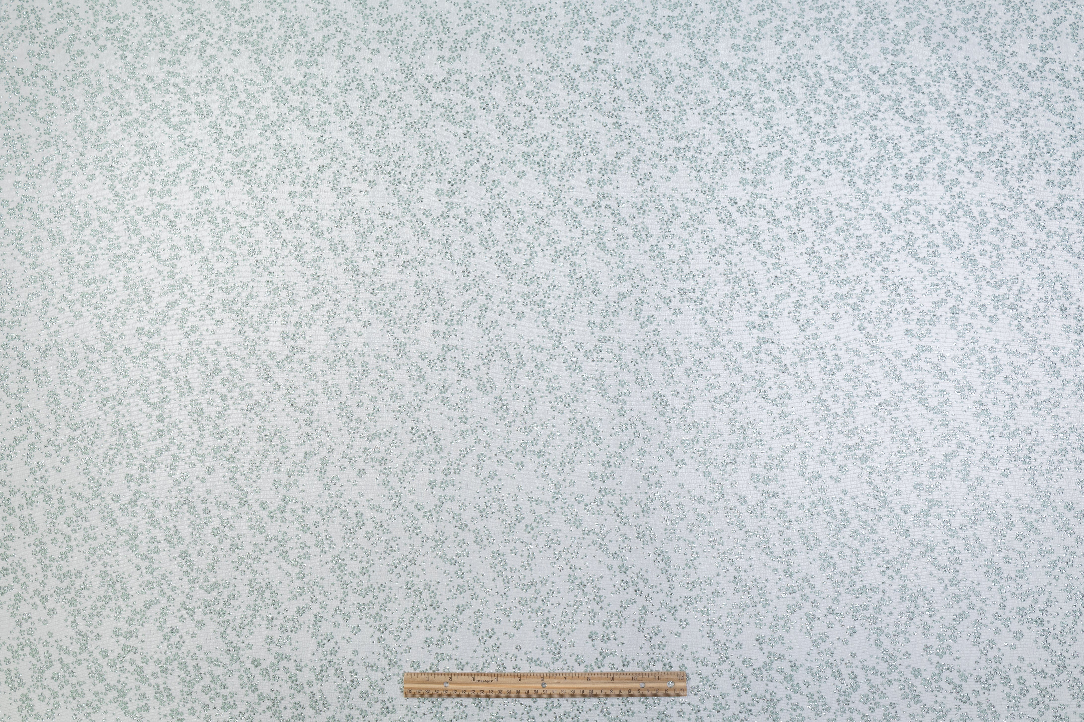 Ditsy Floral Metallic Brocade - Mint Green / White / Silver